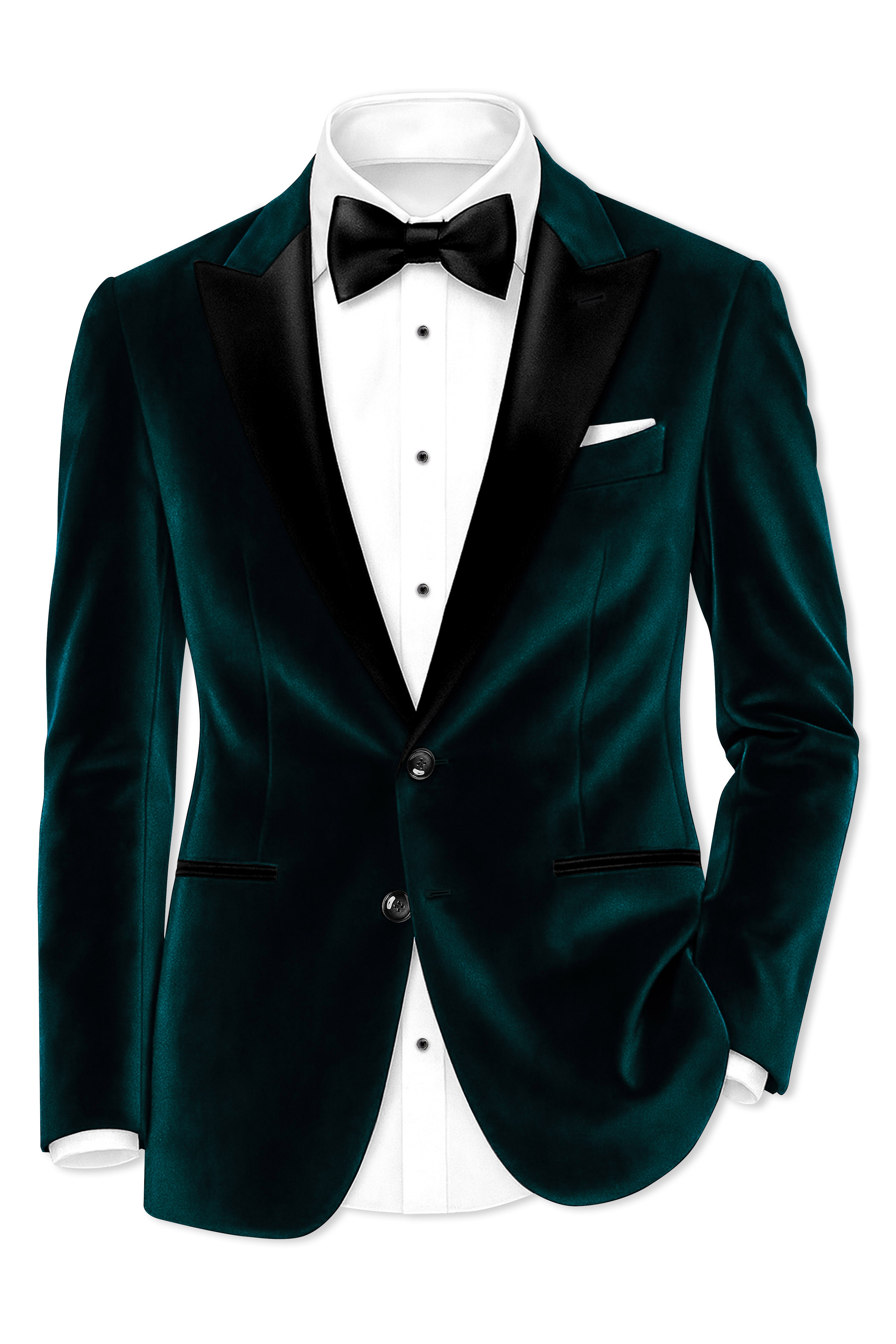 Emerivell-Burnham Green Velvet Peak Lapel Tuxedo Blazer