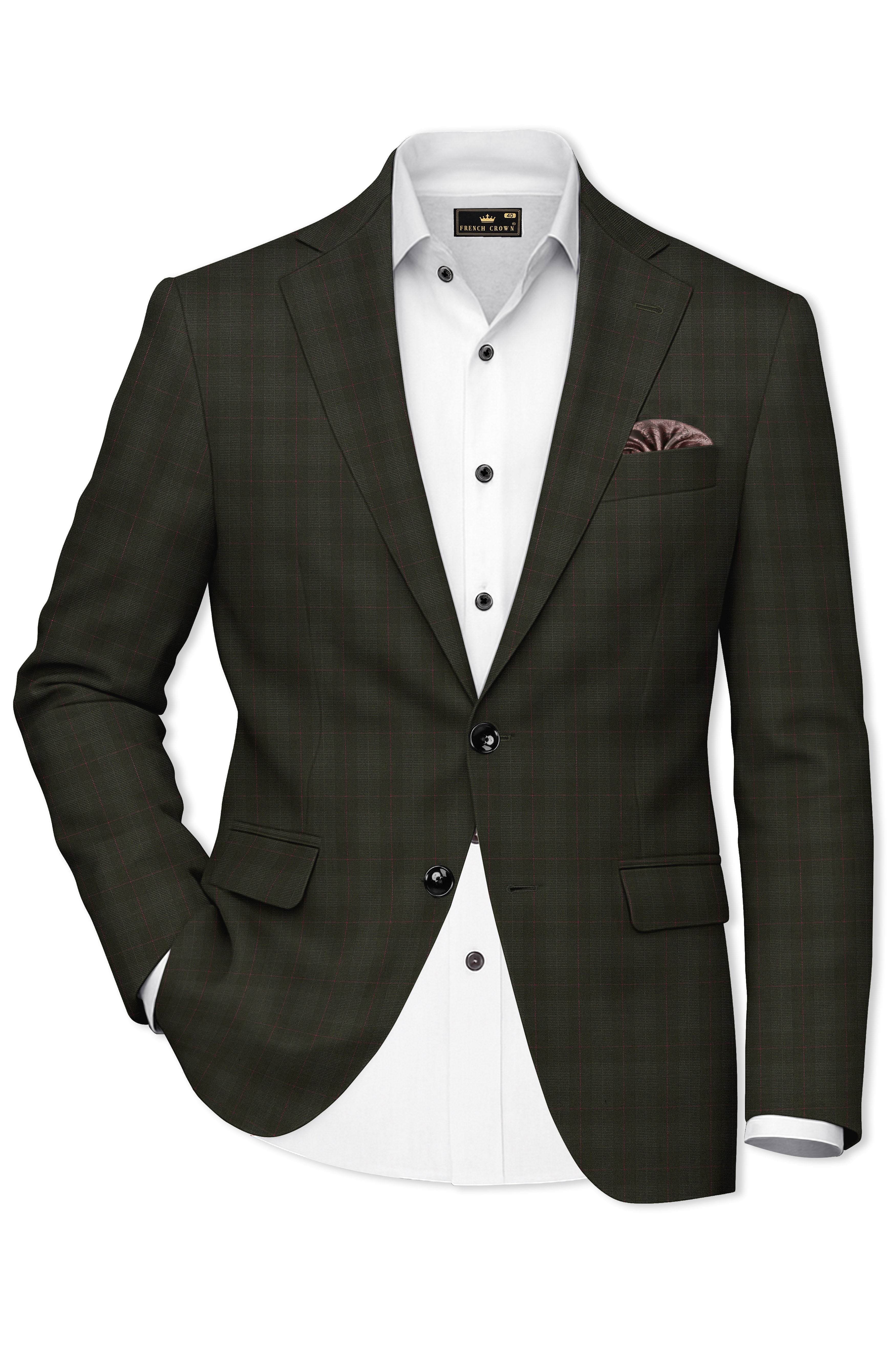Viricheck-Birch Green Windowpane Wool Rich Single Breasted Blazer