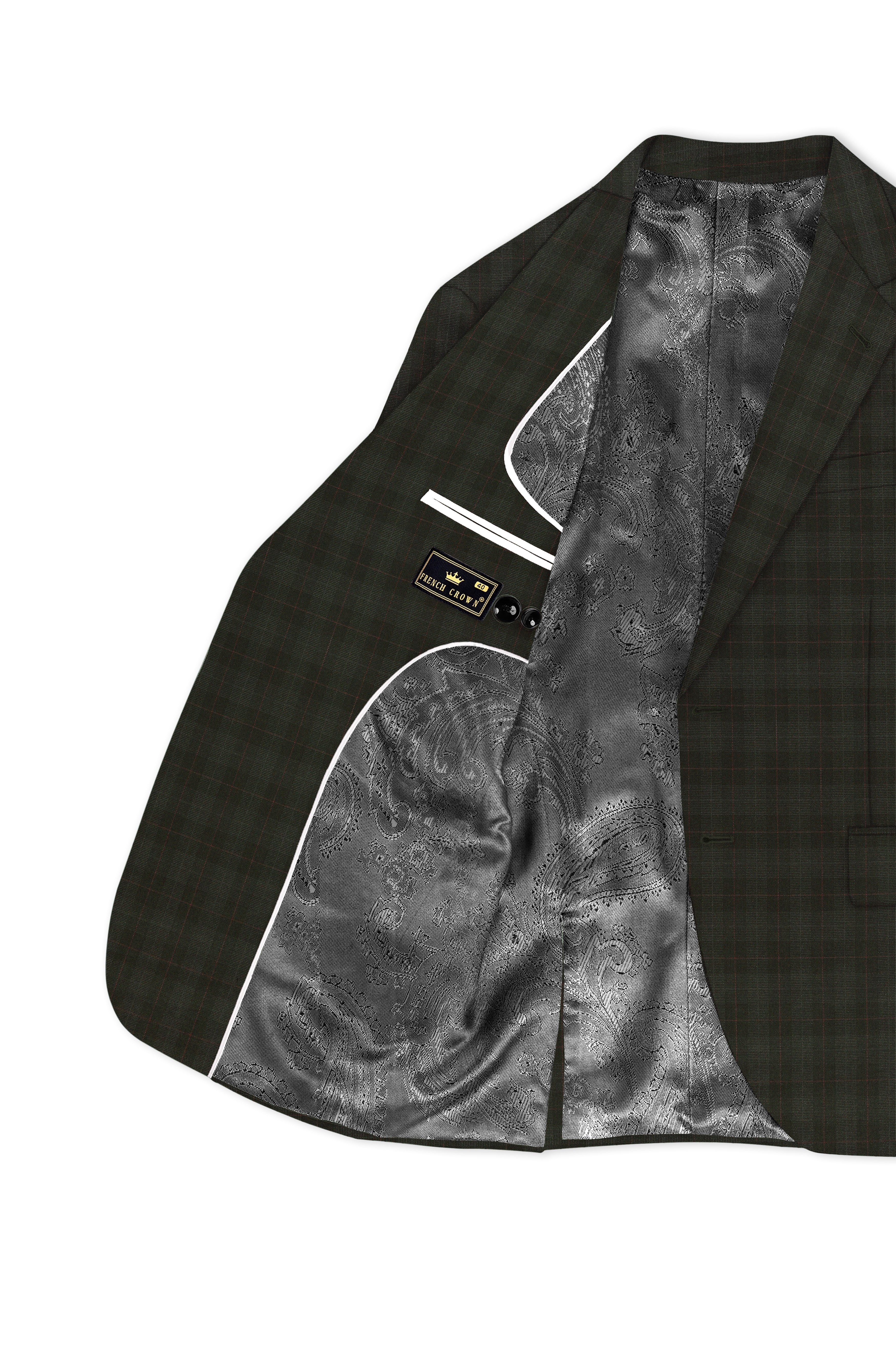 Viricheck-Birch Green Windowpane Wool Rich Single Breasted Blazer
