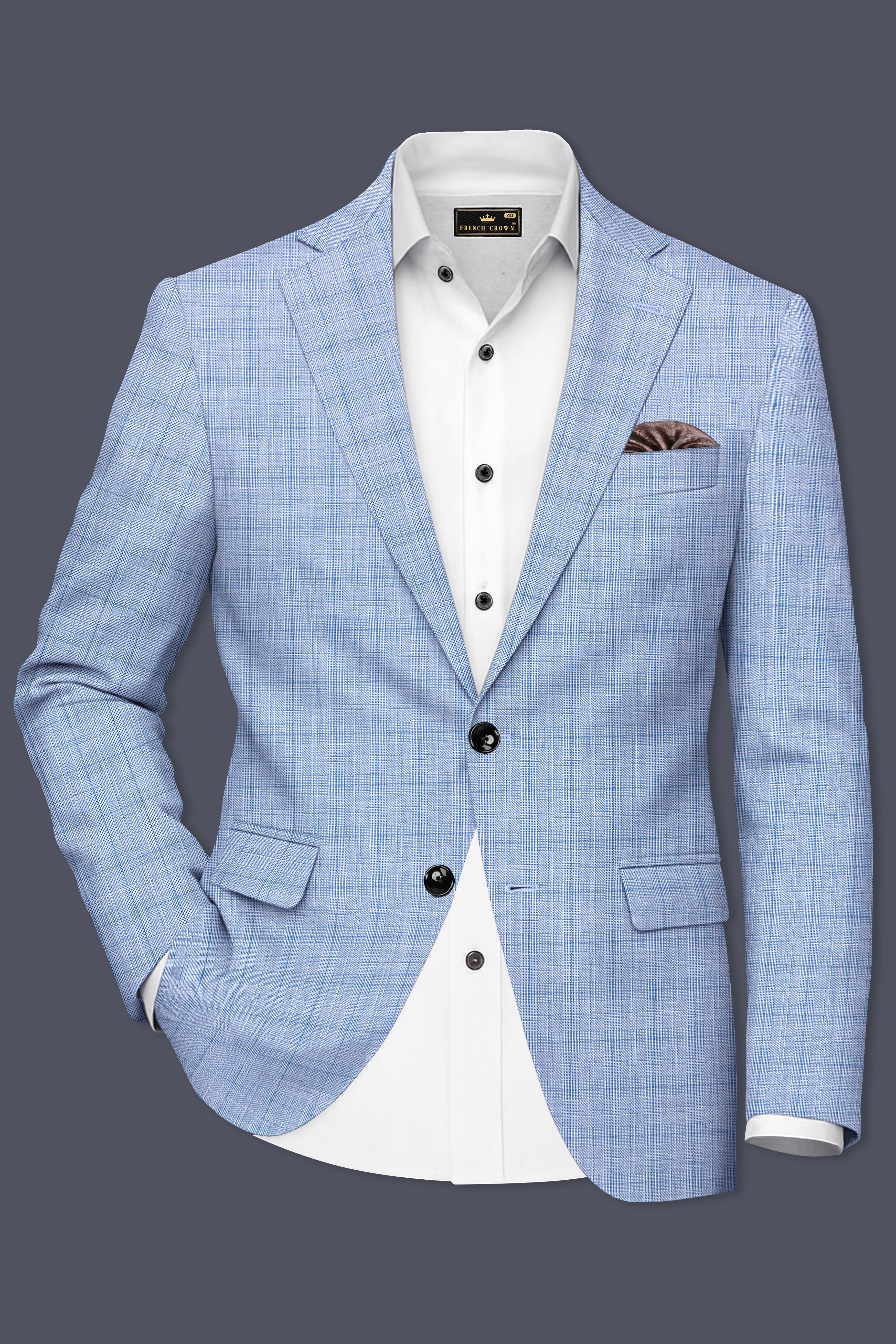 Aurelien-Cornflower Blue Windowpane Wool Rich Single Breasted Blazer