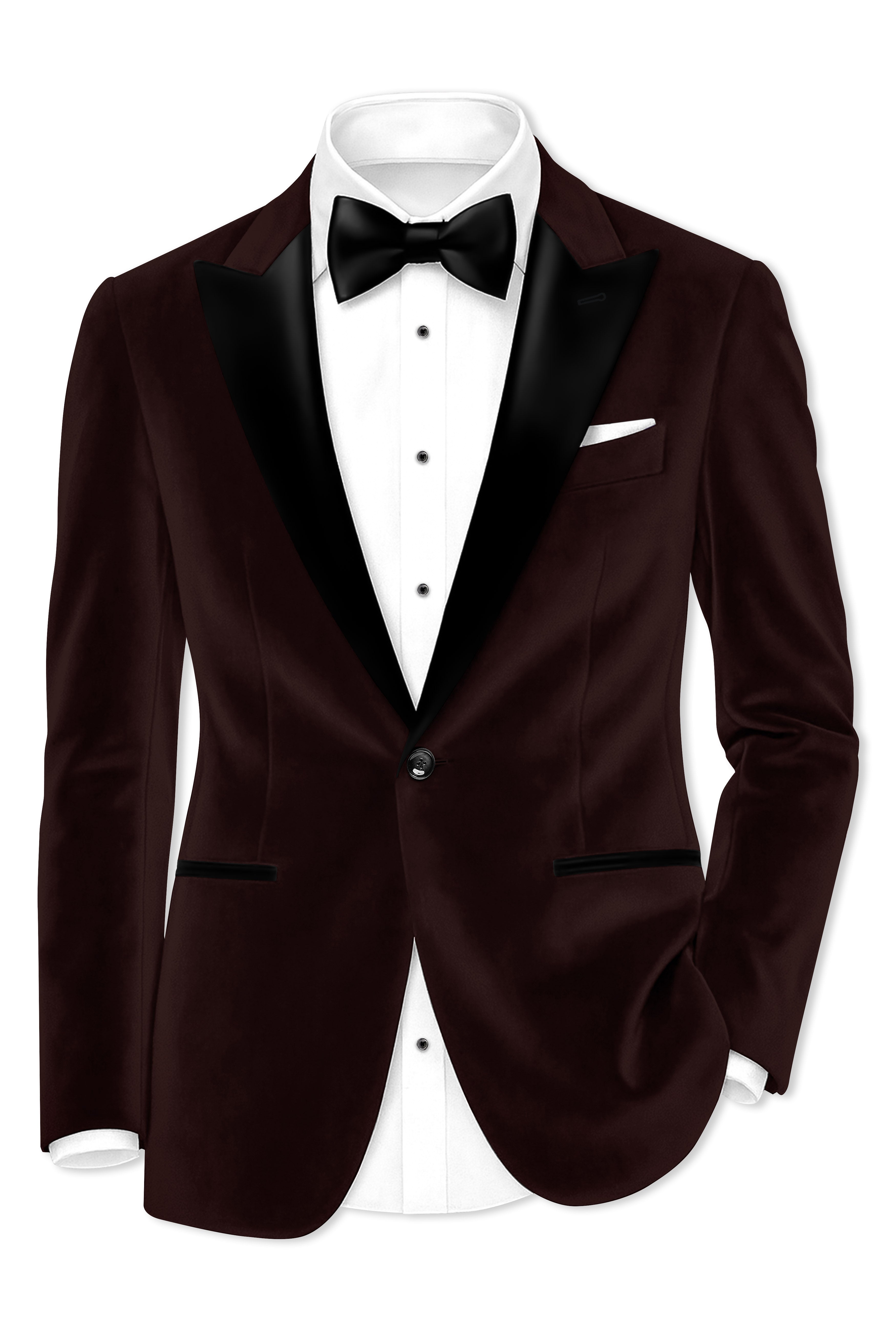 Brunvell-Asphalt Brown Velvet Peak Lapel Tuxedo Blazer