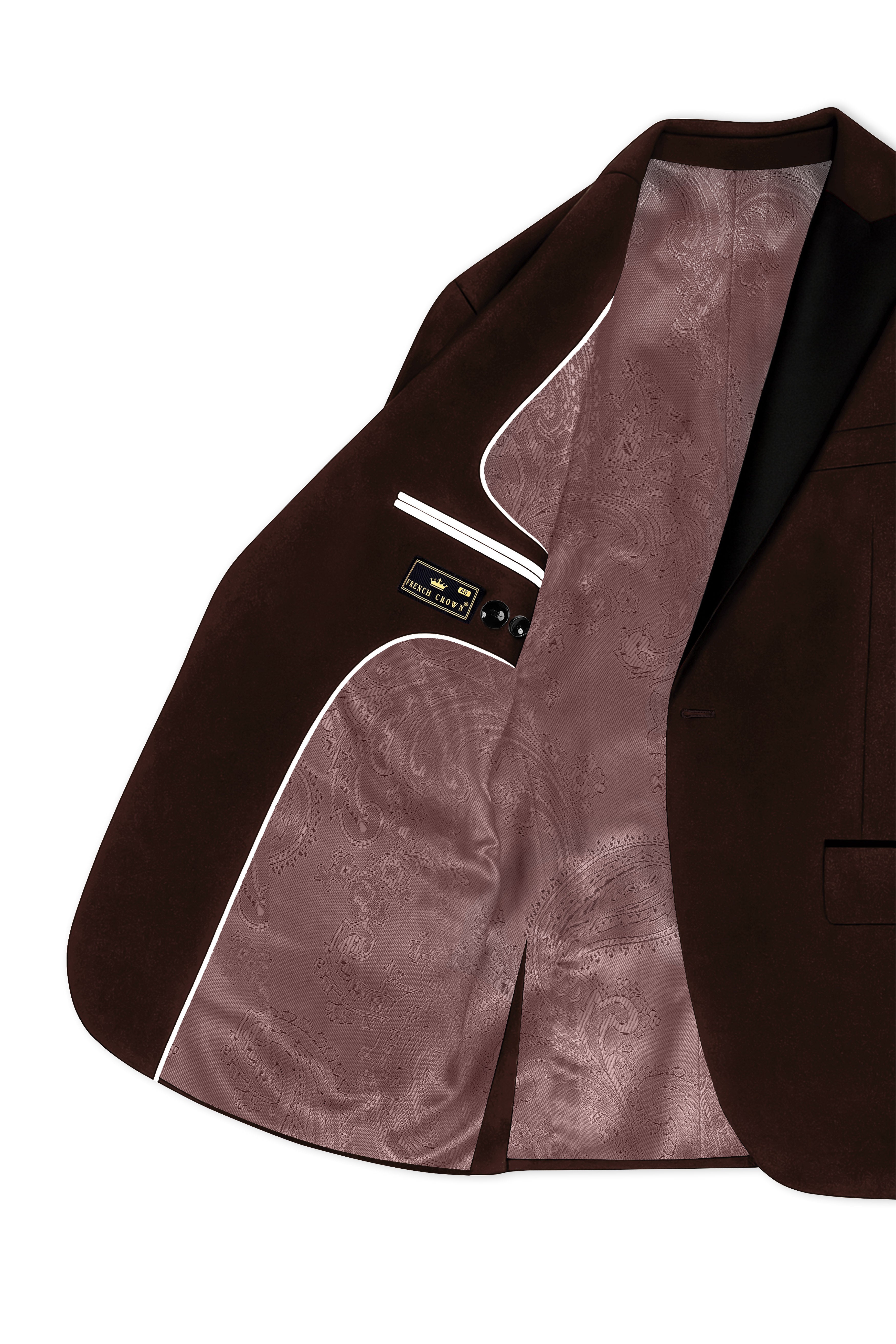 Brunvell-Asphalt Brown Velvet Peak Lapel Tuxedo Blazer