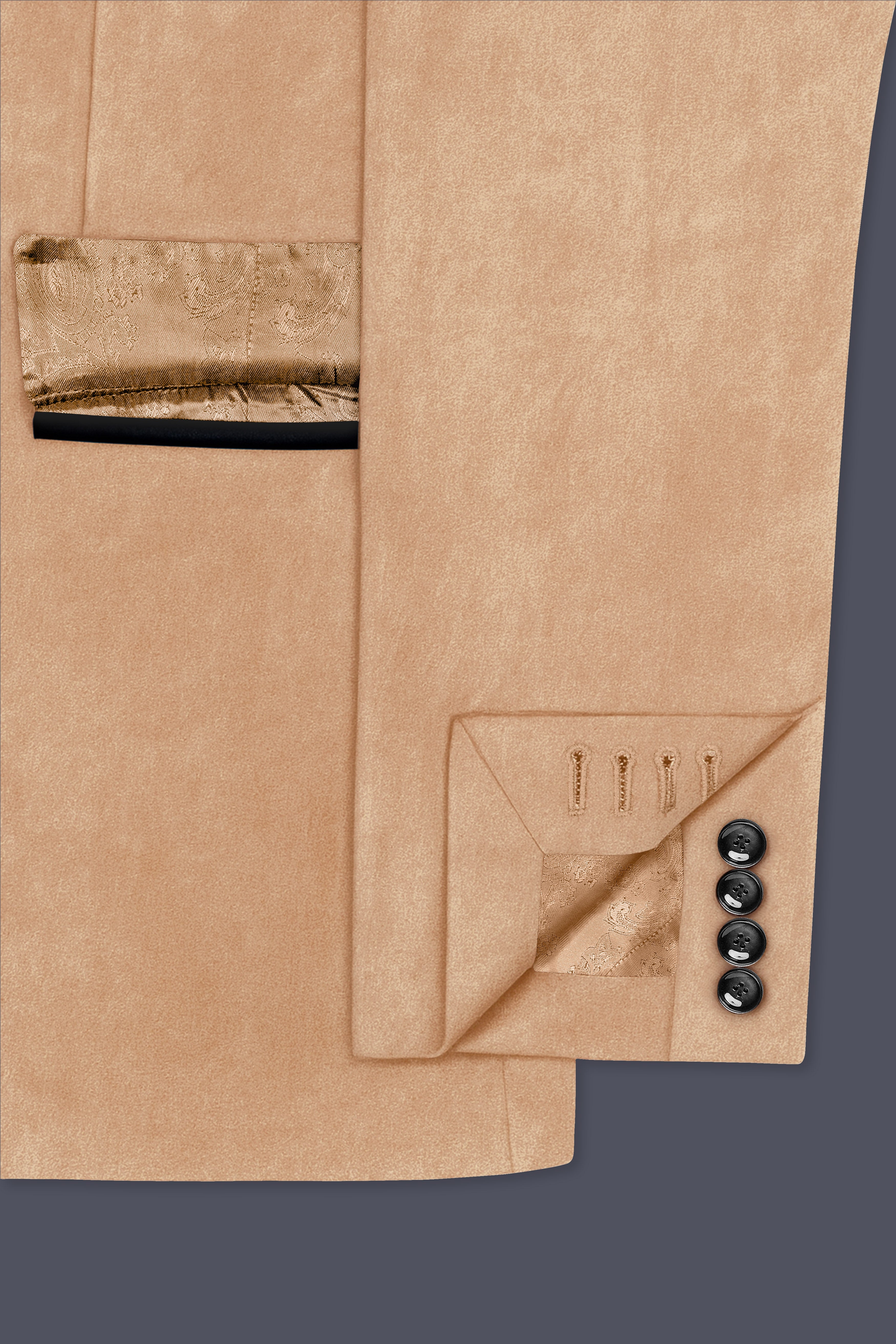 Ivorel-Fawn Cream Velvet Peak Lapel Tuxedo Blazer