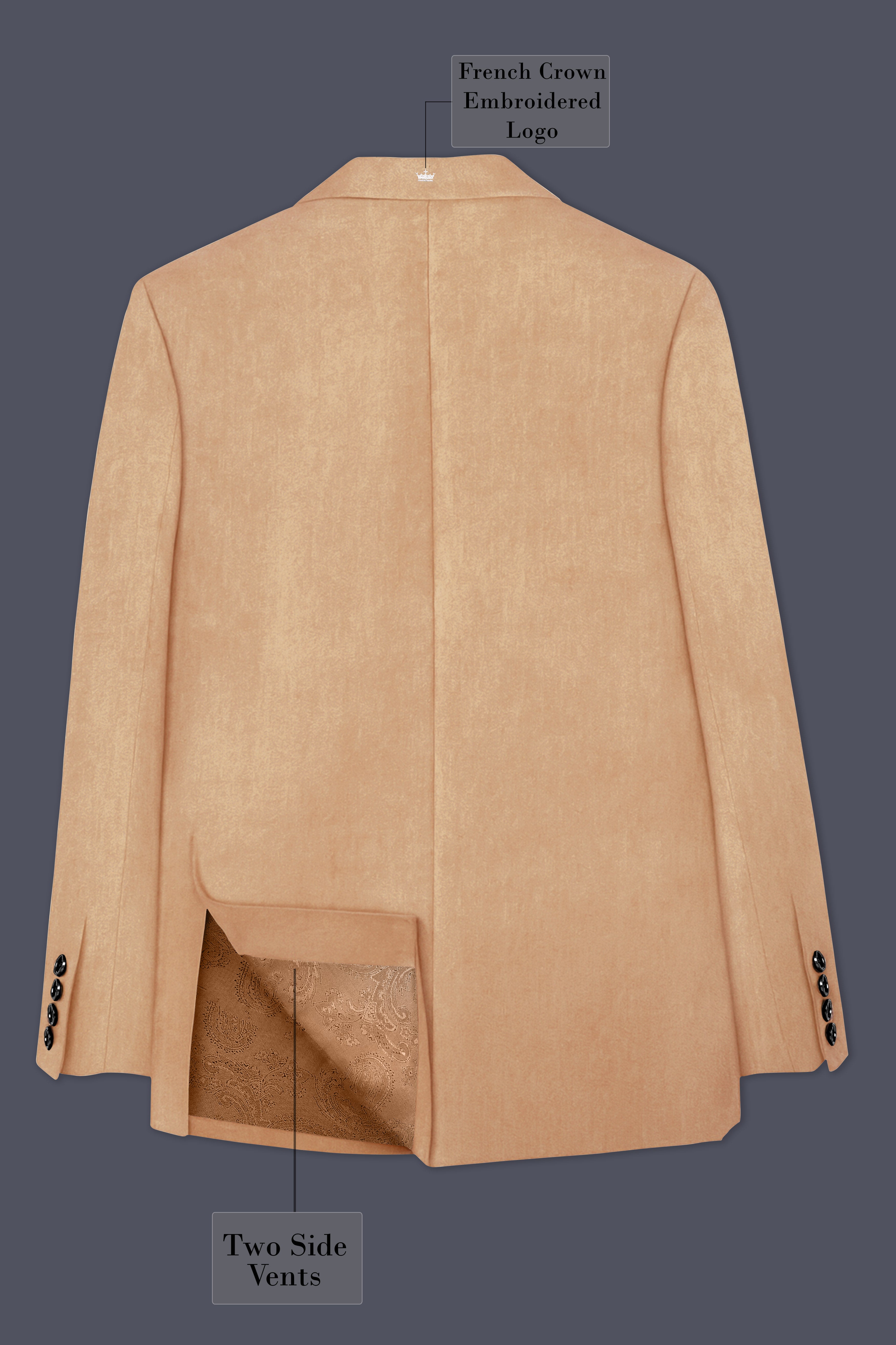 Ivorel-Fawn Cream Velvet Peak Lapel Tuxedo Blazer