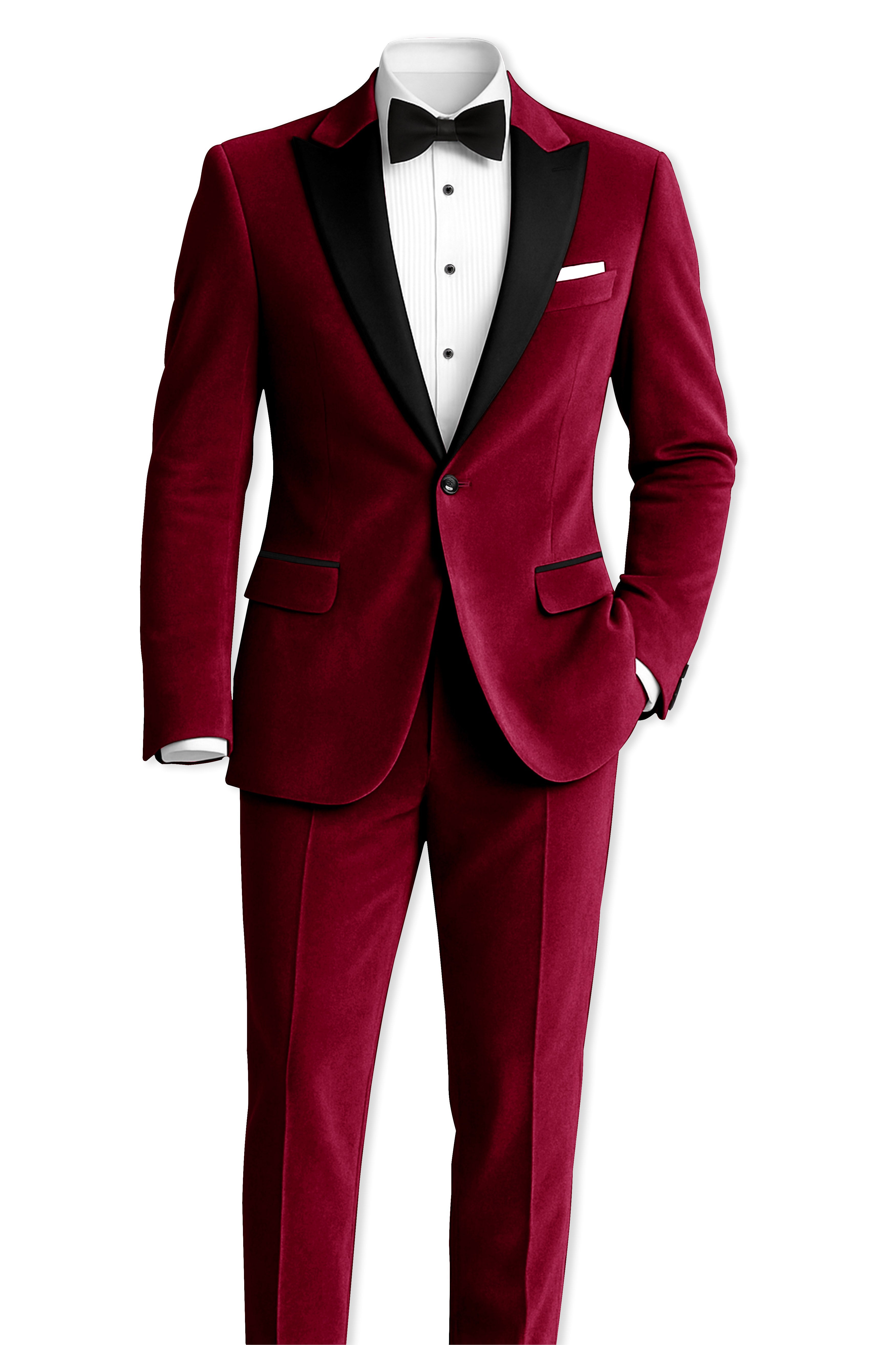 Marcrest-Castro maroon Velvet Peak Lapel Tuxedo Blazer