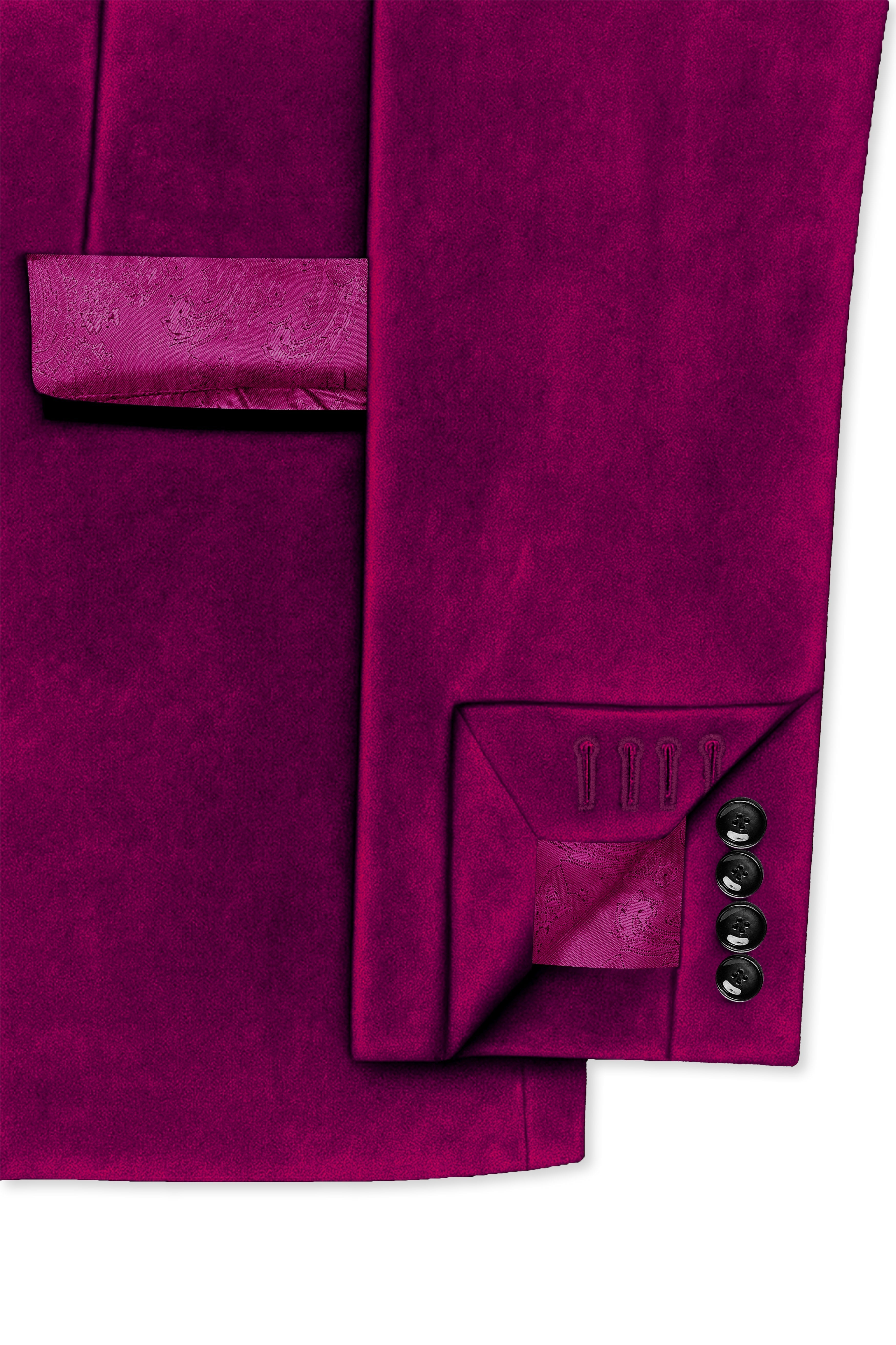 Velcrimora-Mulberry Purple Velvet Peak Lapel Tuxedo Blazer