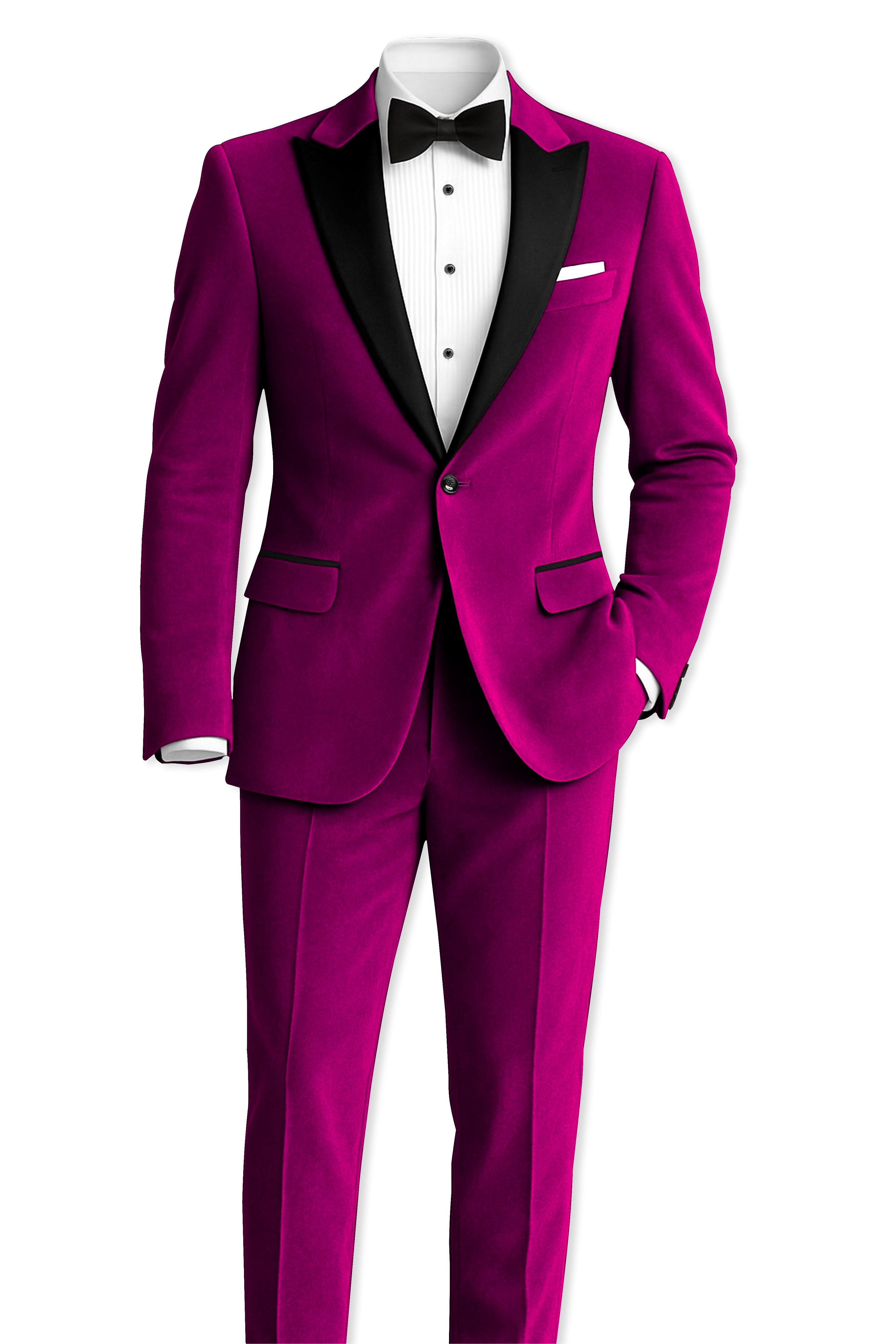 Velcrimora-Mulberry Purple Velvet Peak Lapel Tuxedo Blazer