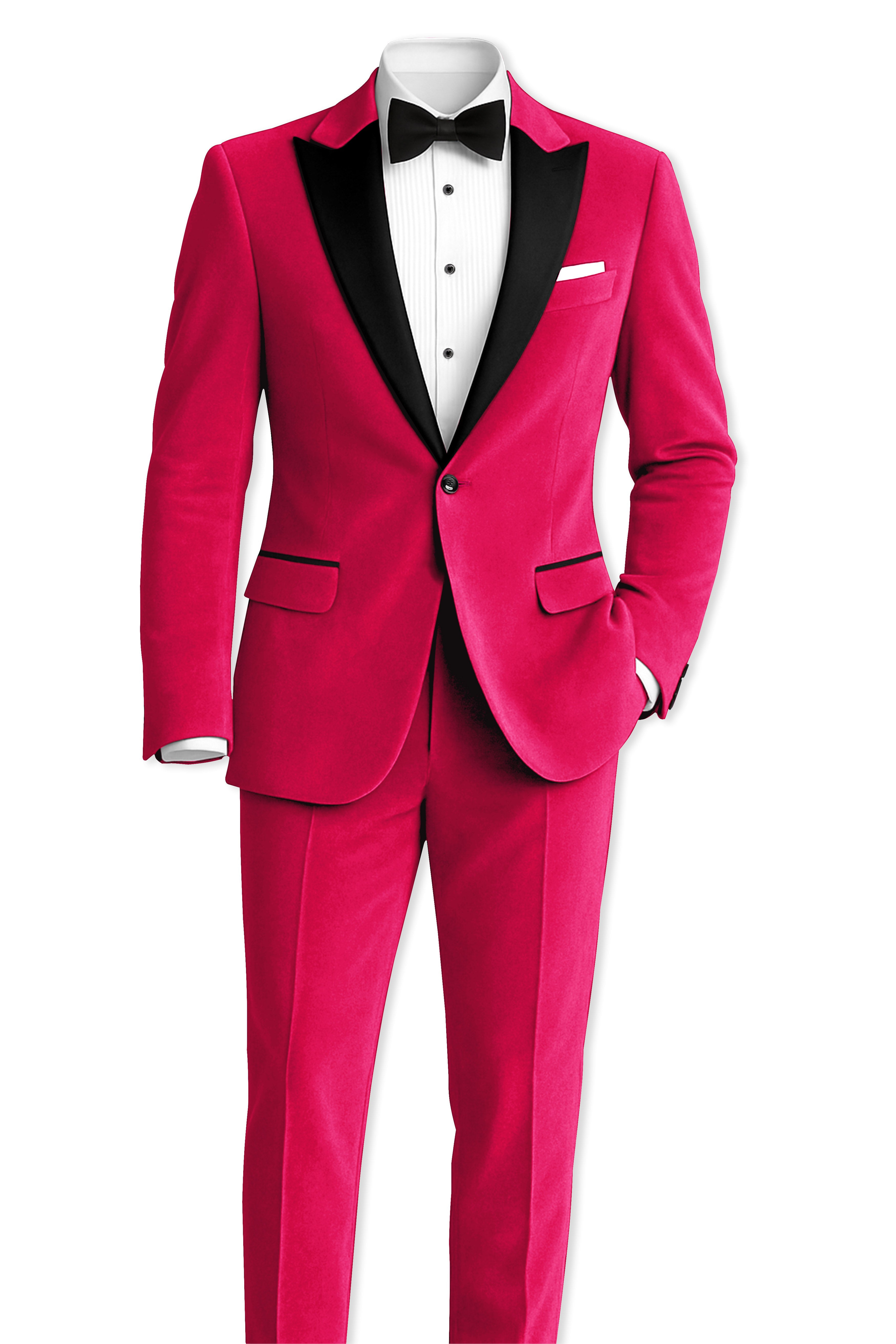 Shivelle-Shiraz Pink Velvet Peak Lapel Tuxedo Blazer