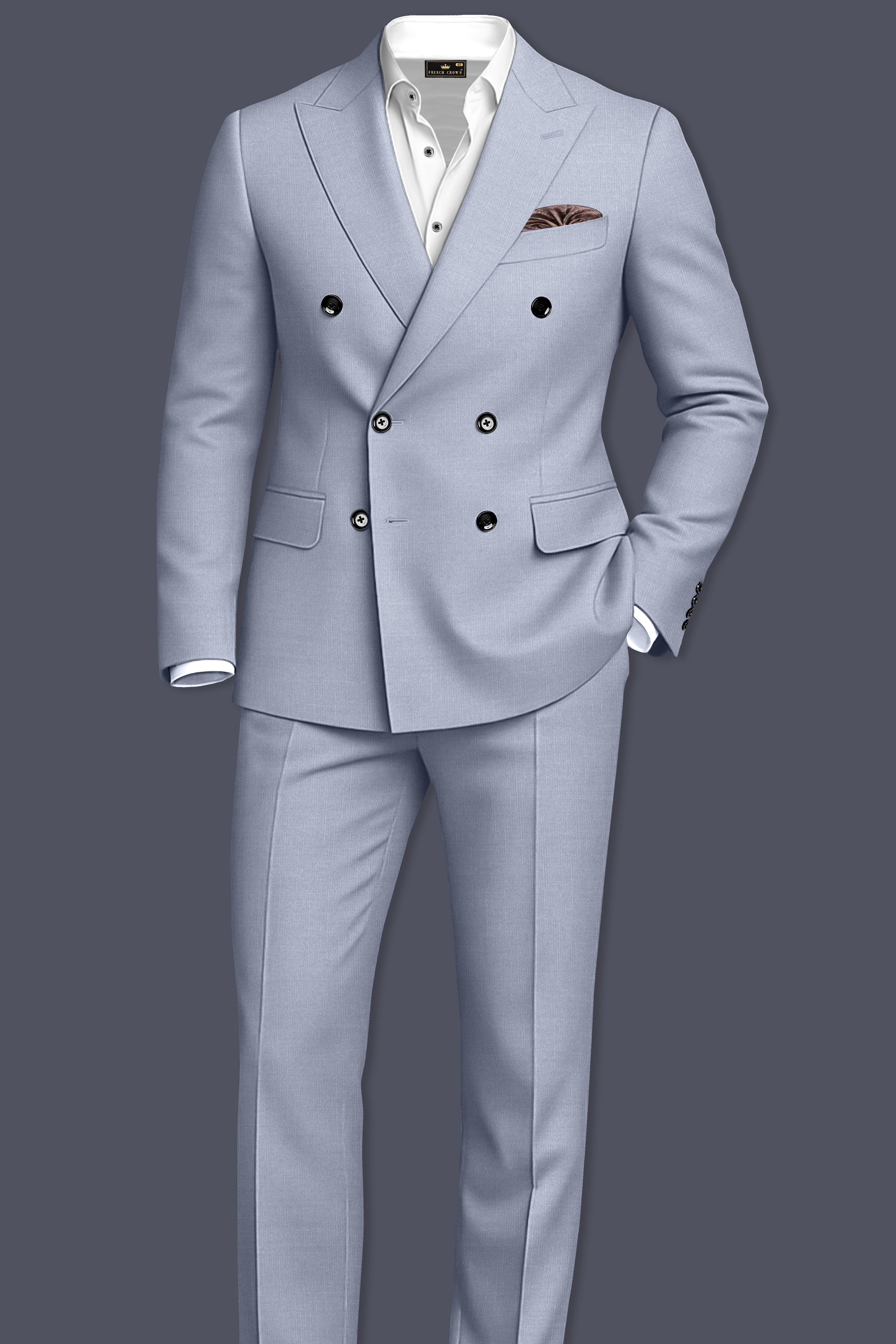 Mistivell-Mountain Mist Gray Wool Rich Double Breasted Stretchable traveler Blazer