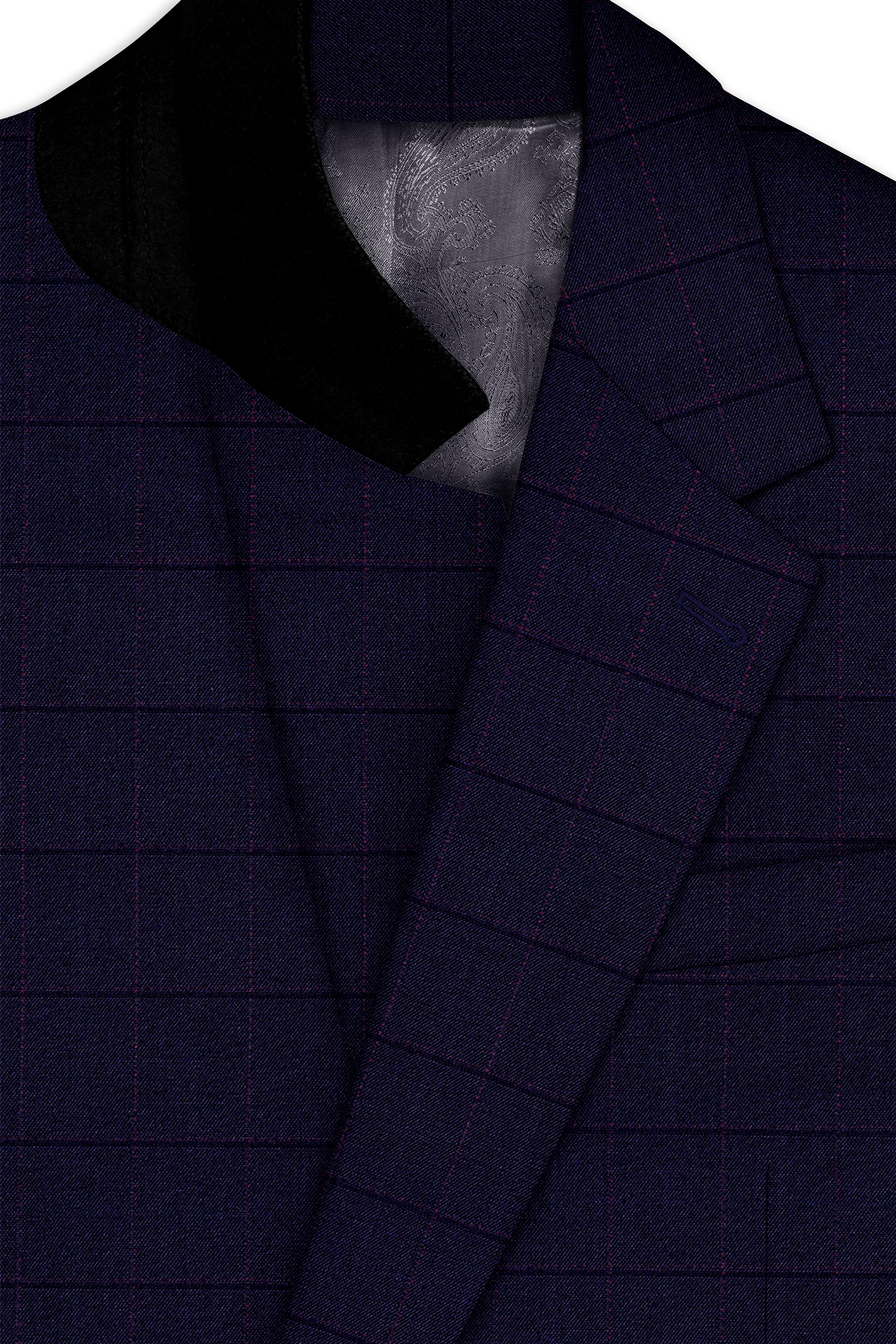 Azurane-Ebony Blue Windowpane Wool Rich Single Breasted Blazer