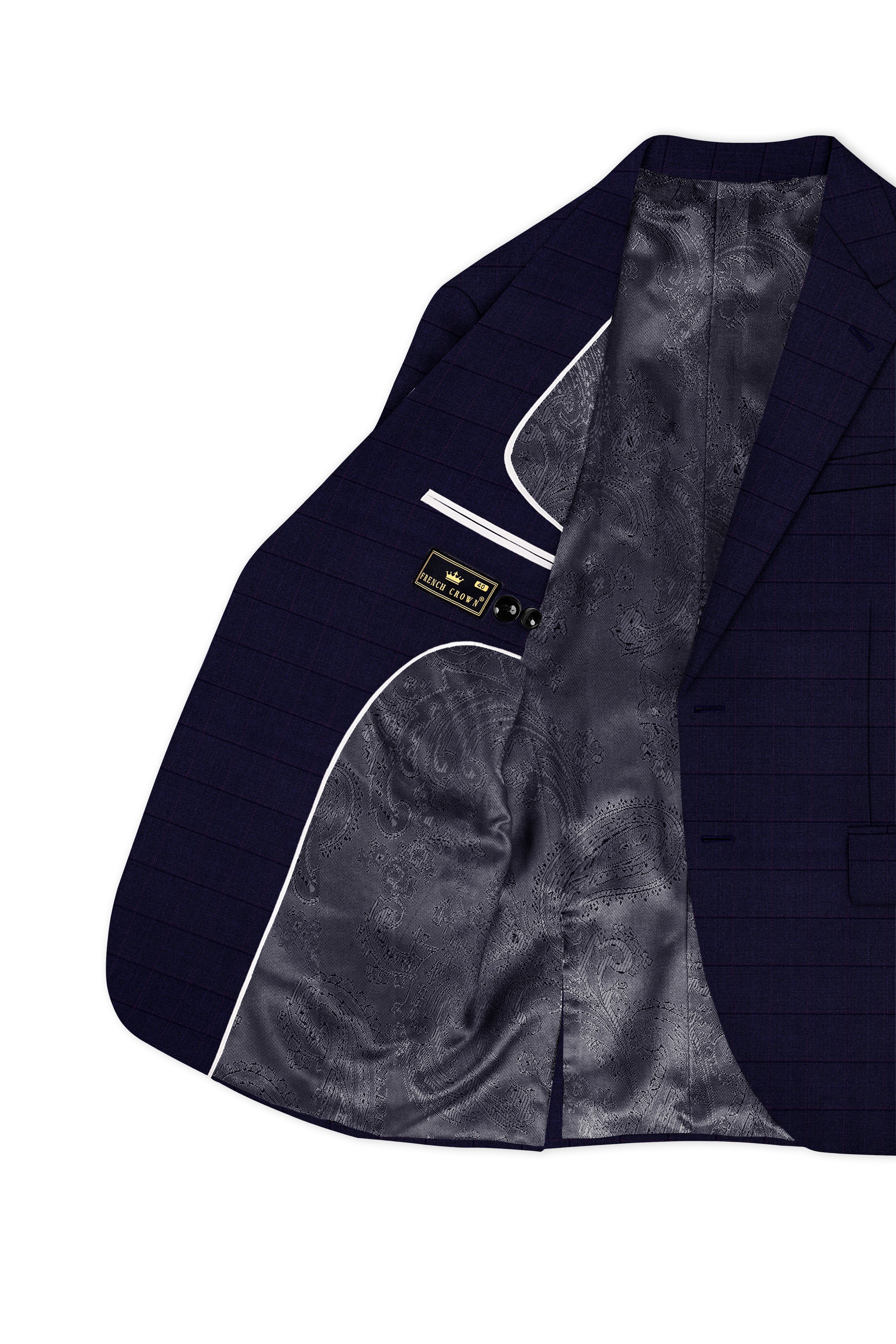 Azurane-Ebony Blue Windowpane Wool Rich Single Breasted Blazer