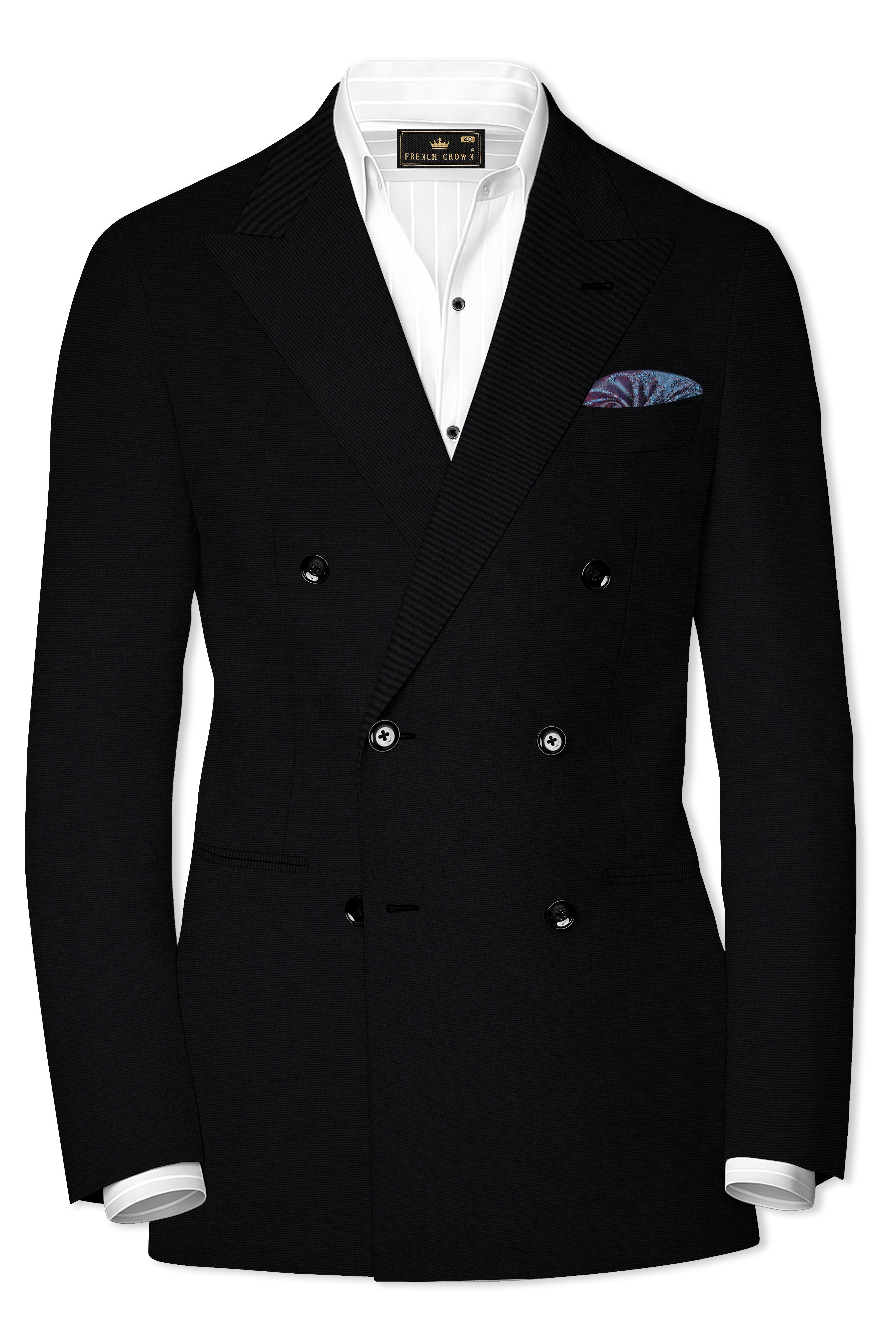 Neravor-Jaguar Black Wool Rich Double Breasted Blazer