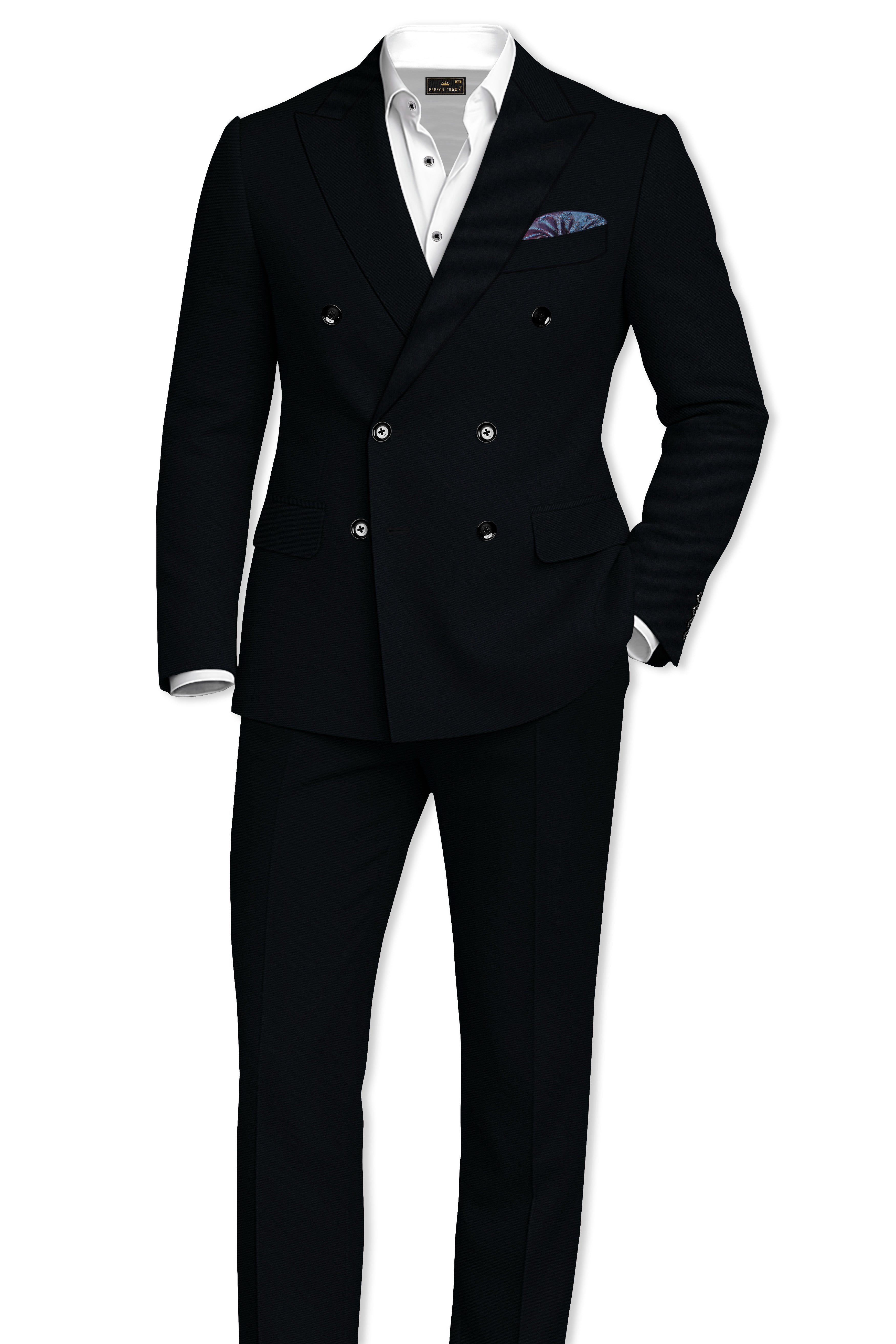 Neravor-Jaguar Black Wool Rich Double Breasted Blazer
