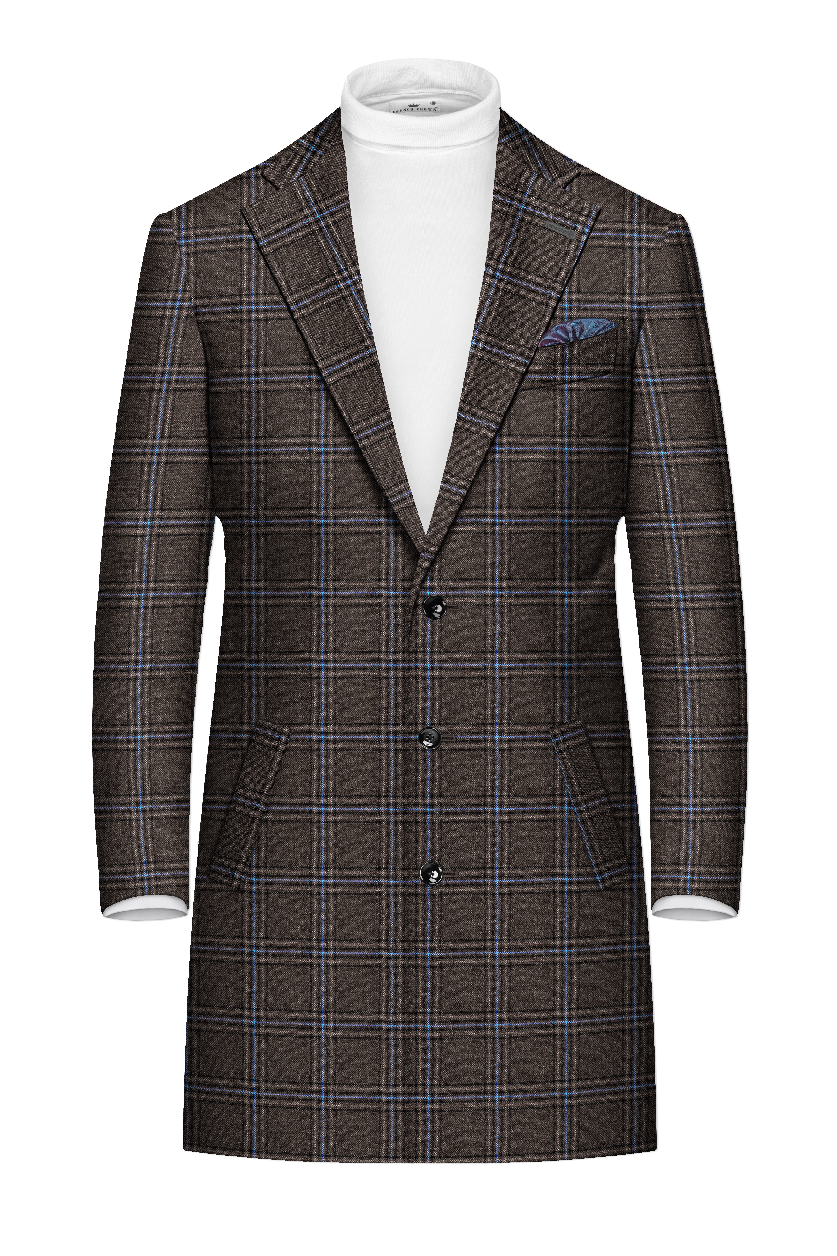 Cafreno-Armadillo Brown Plaid Single Breasted Trench Coat With Pant