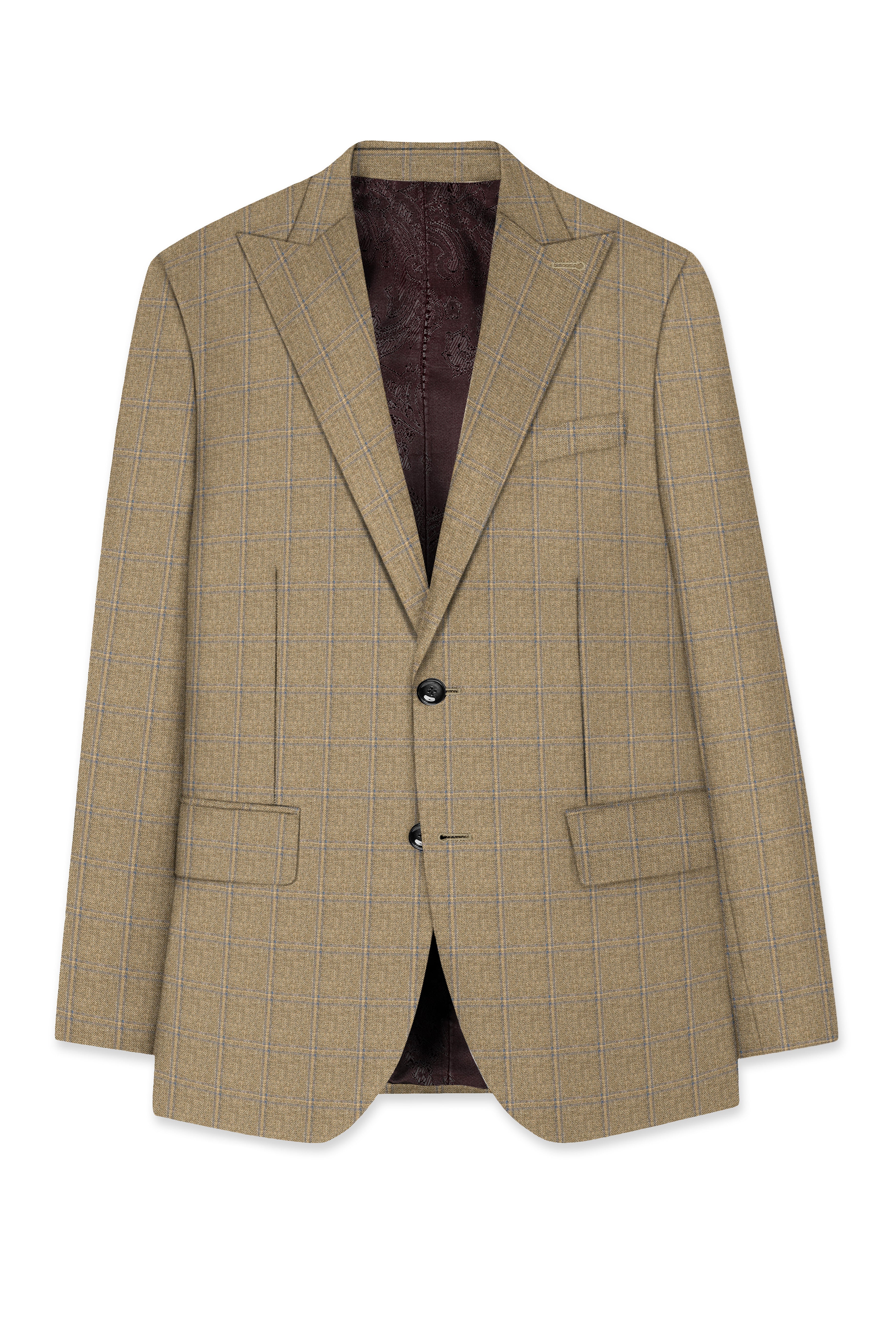 Terravo-Roman Brown Windowpane Wool Rich Single Breasted Blazer