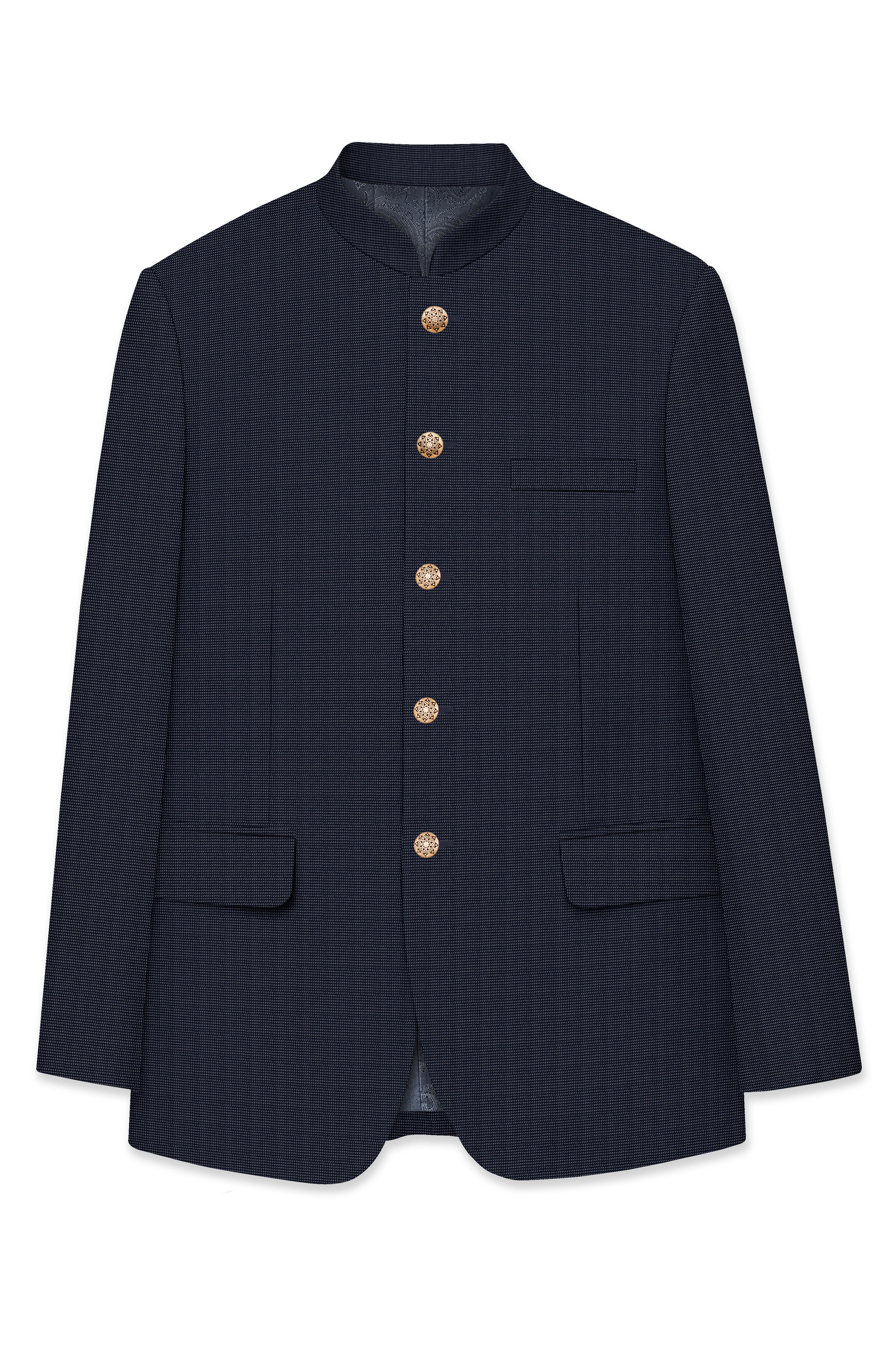 Volrano-Vulcan Blue Textured Premium Cotton Bandhgala Blazer