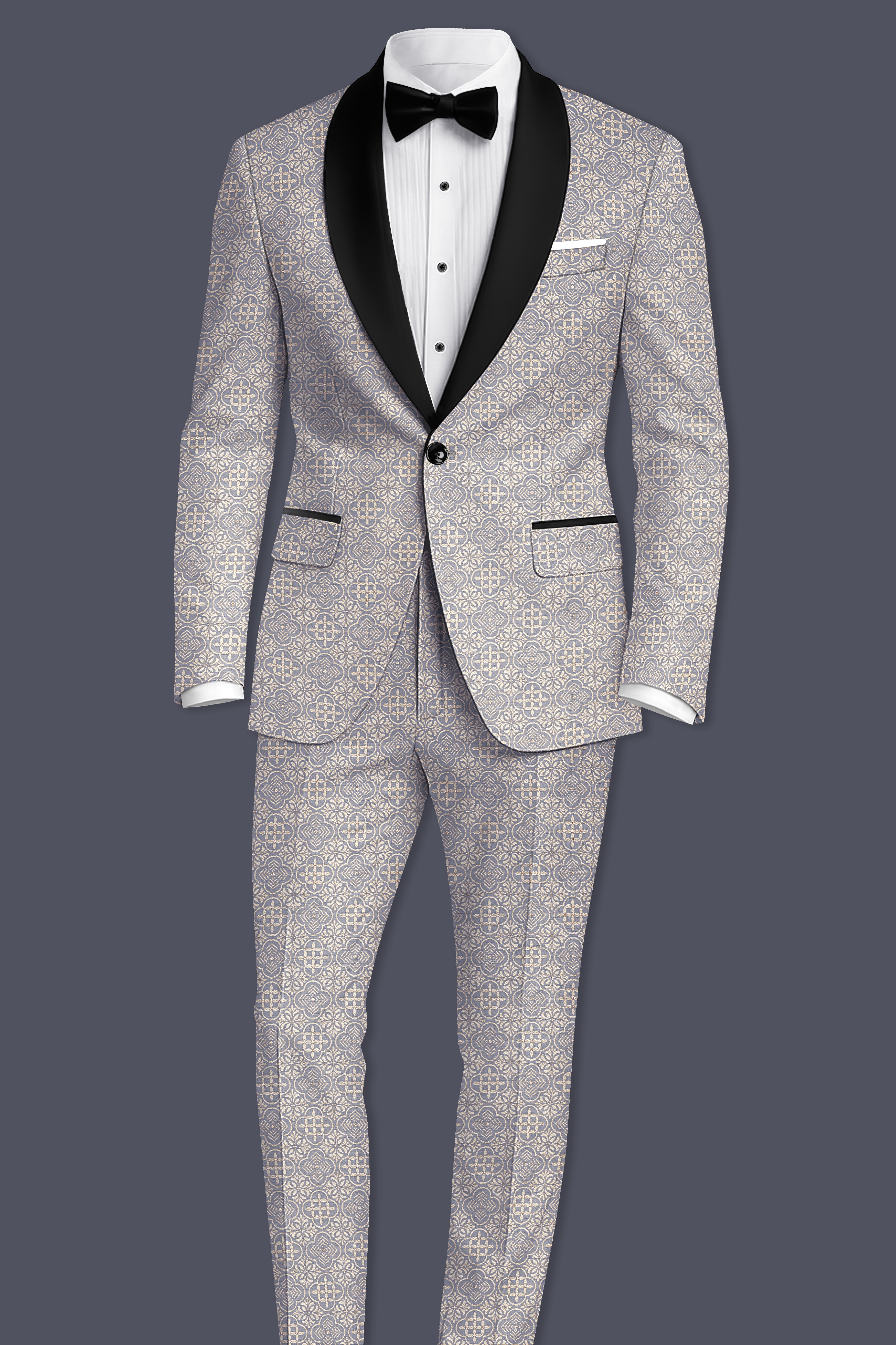 Azuroque-Somke Gray and Desert  Jacquard Textured Designer Tuxedo Blazer