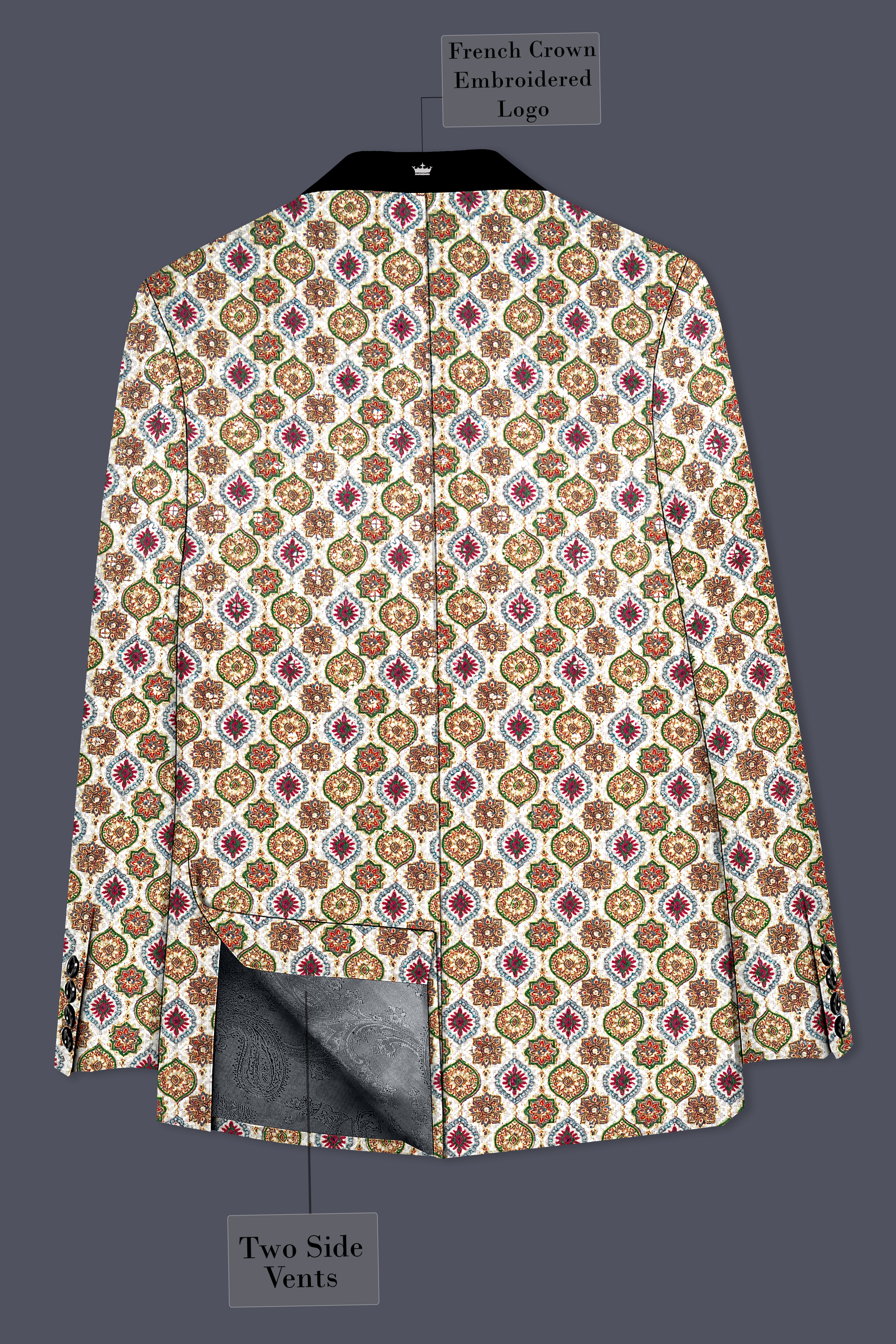 Alvesso-Bright White And Spruce Green Embroidered Designer Tuxedo Blazer