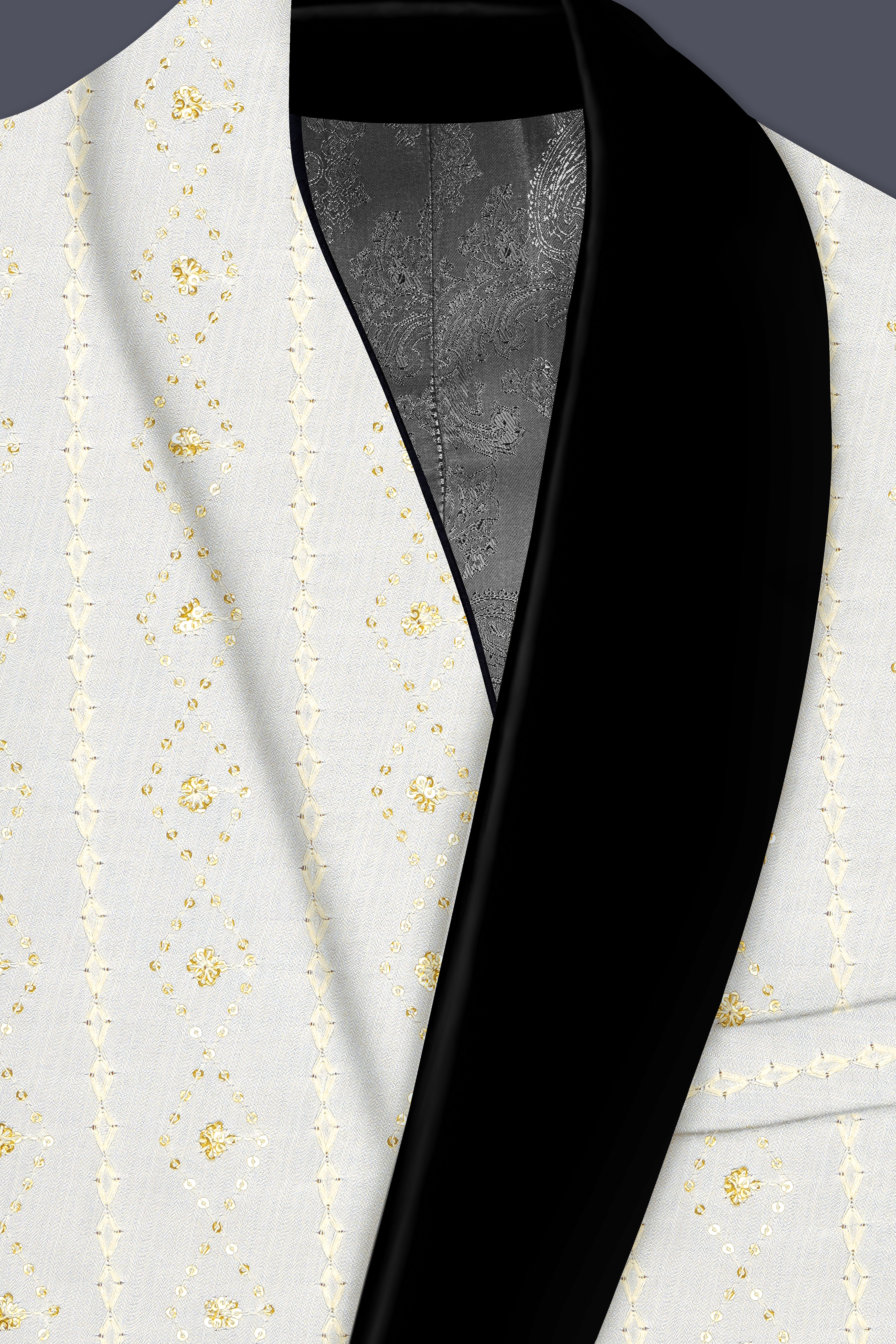 Aurevia-Albescent Cream With Sequin Embroidered Designer Tuxedo Blazer