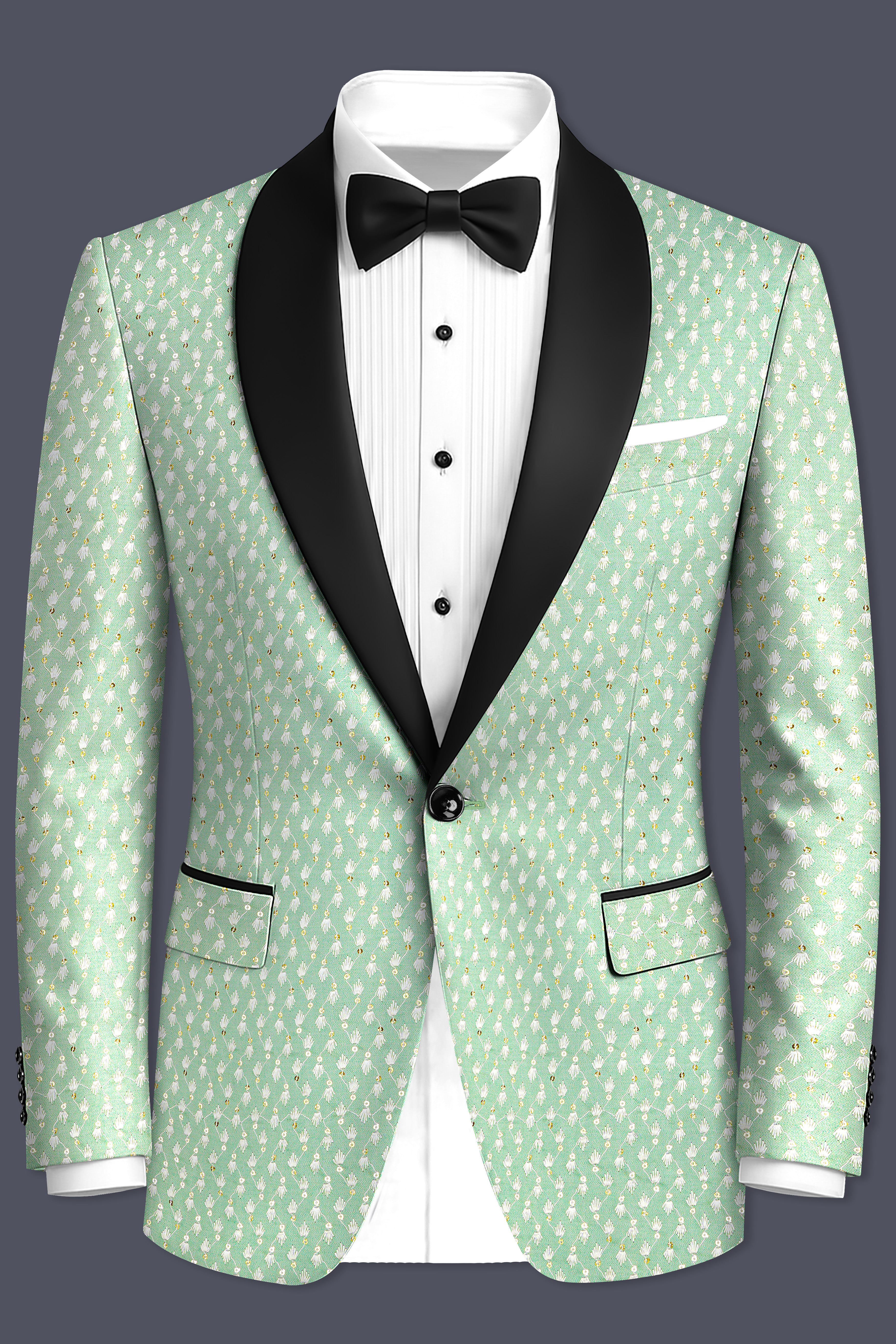 Veressa-Tasman Green Embroidered Viscose Designer Tuxedo Blazer