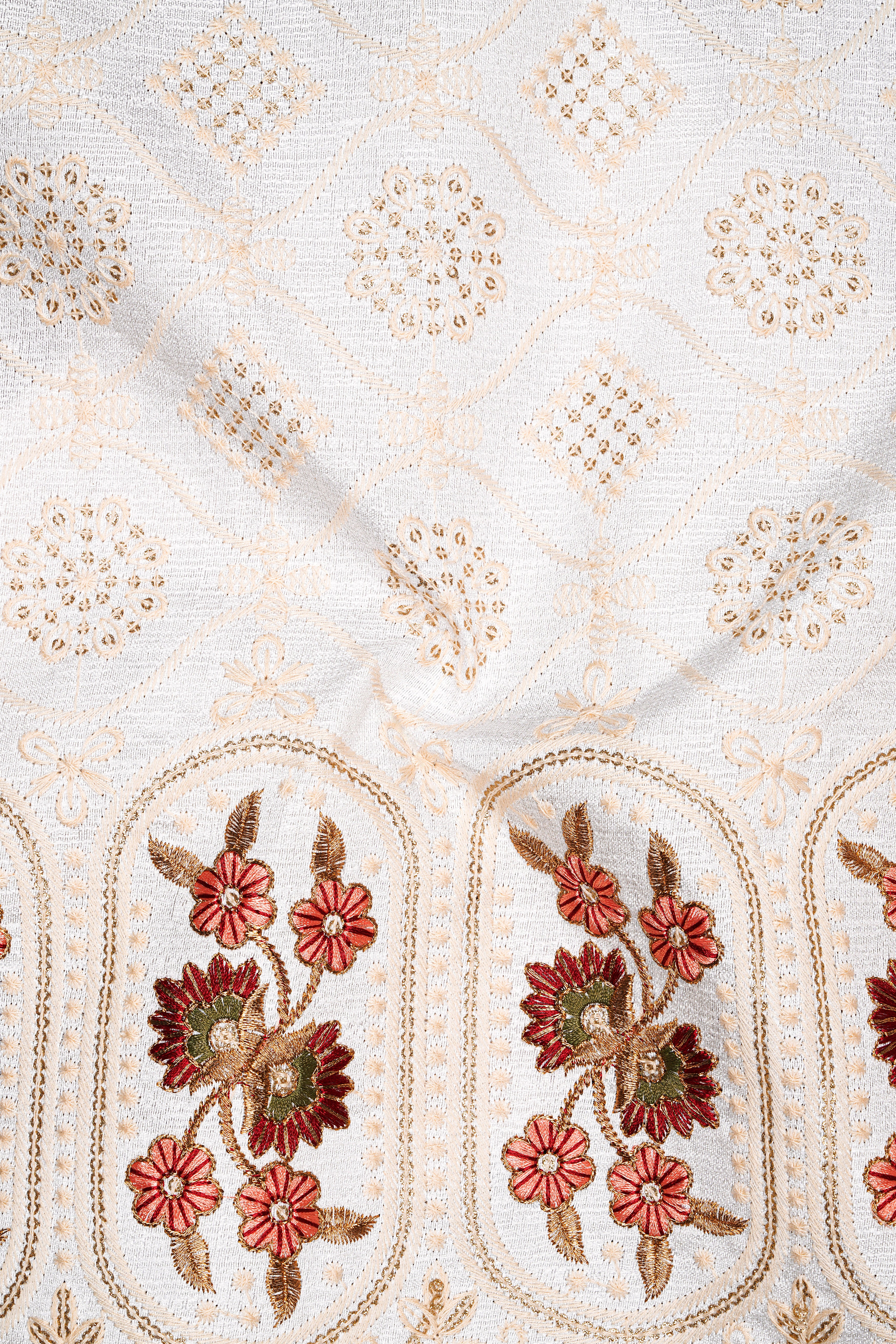 Aurevia-Spanish Cream and Flamingo Peach Thread and Sequin Embroidered Designer Blazer