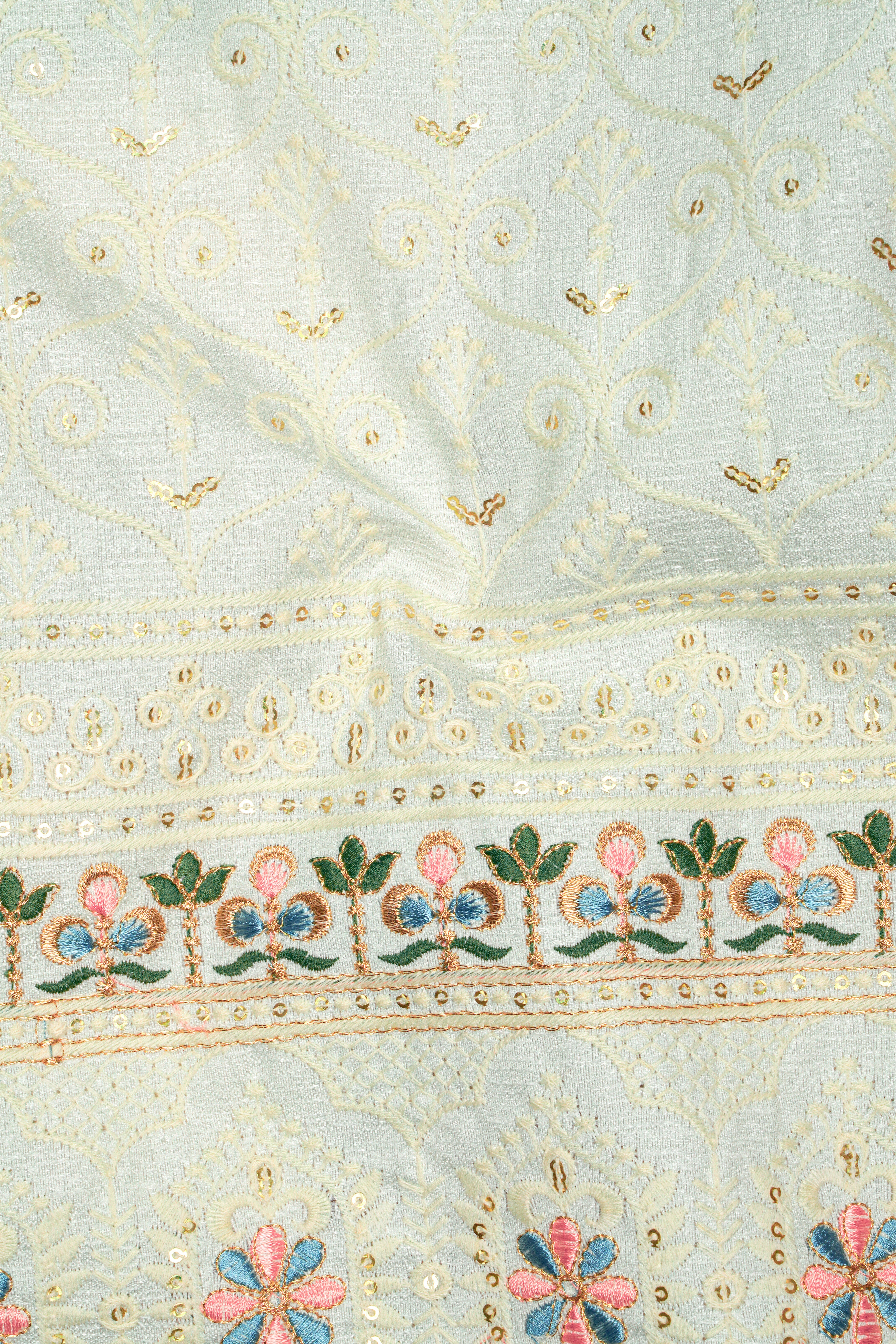 Auressa-merino Cream And Finch Green Multicolour Thread and Sequin Embroidered Designer Blazer