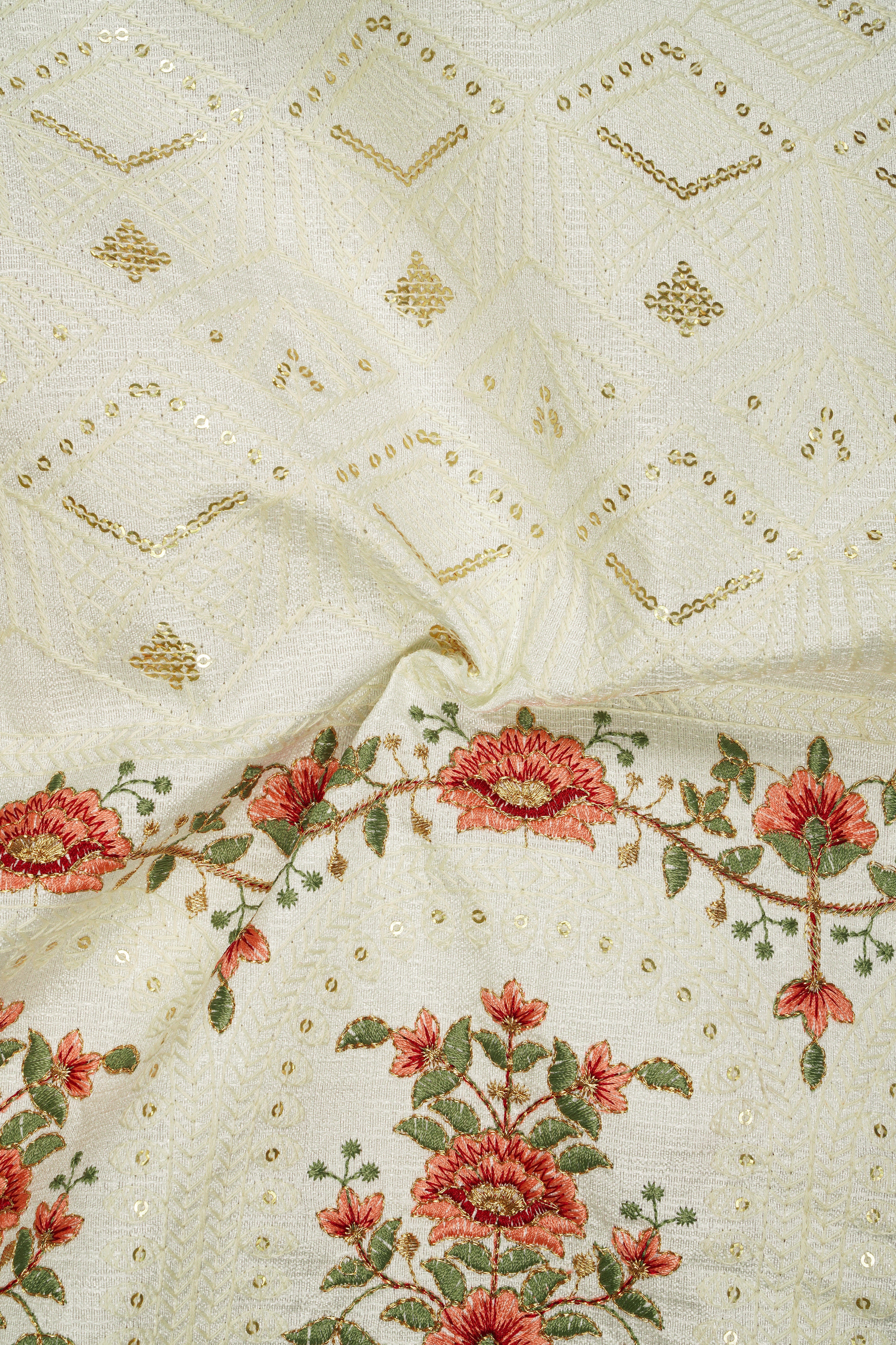 Ivrosa-Porcelain Cream and Apricot Peach Multicolour Thread and Sequin Embroidered Designer Blazer
