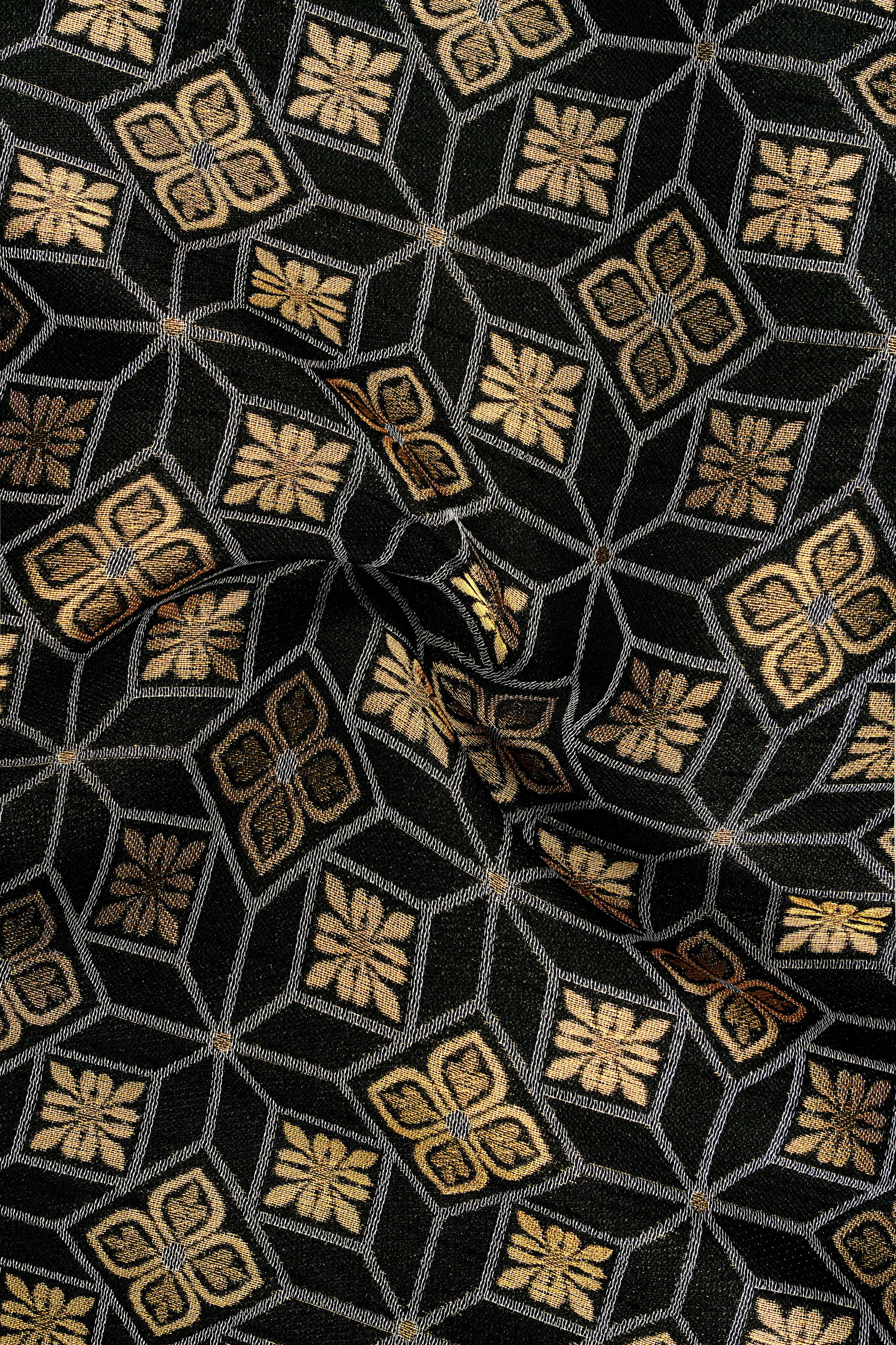 Geomaro-Cinder Black and Tan Brown Geometric Jacquard Textured Designer Blazer