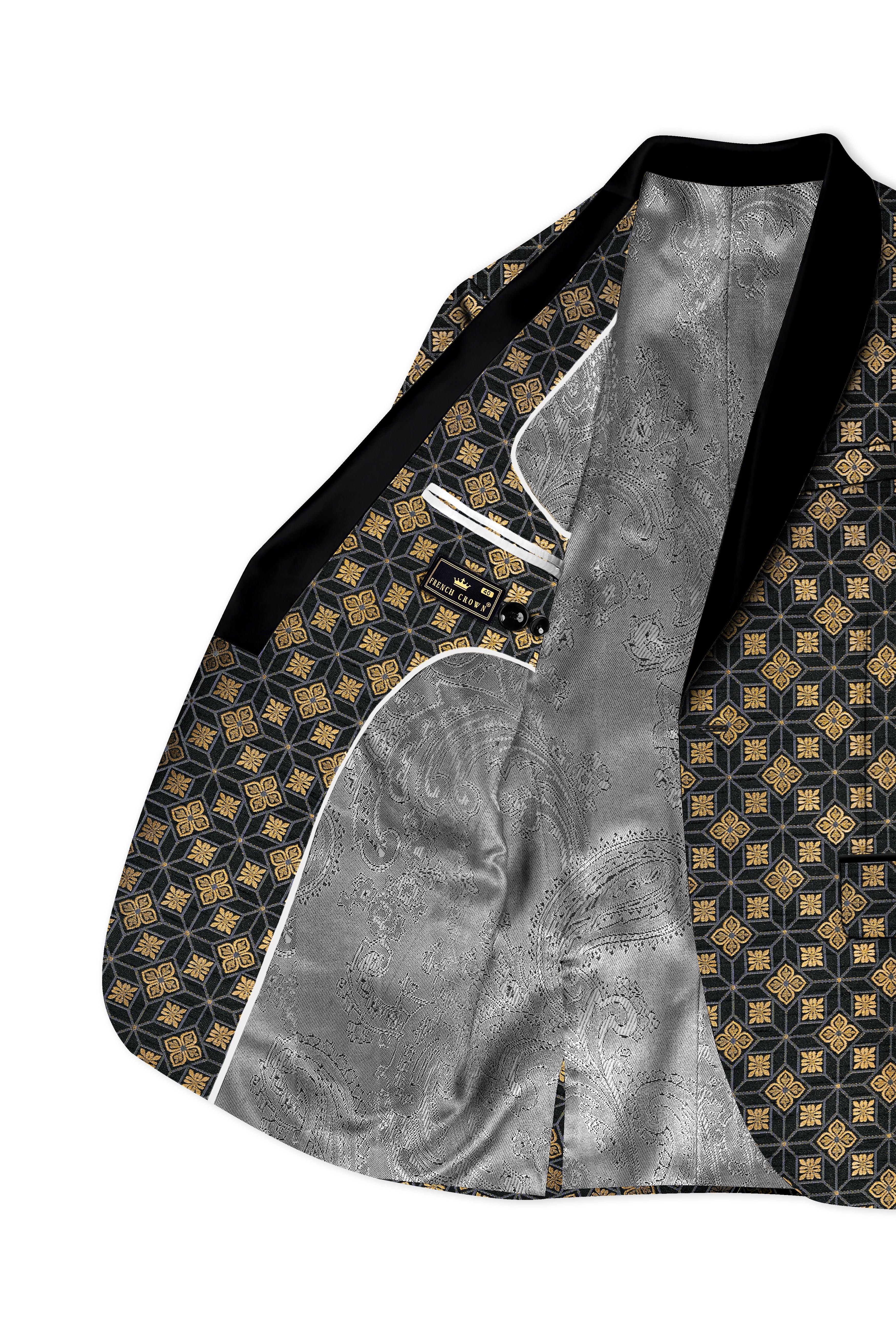 Geomaro-Cinder Black and Tan Brown Geometric Jacquard Textured Designer Blazer
