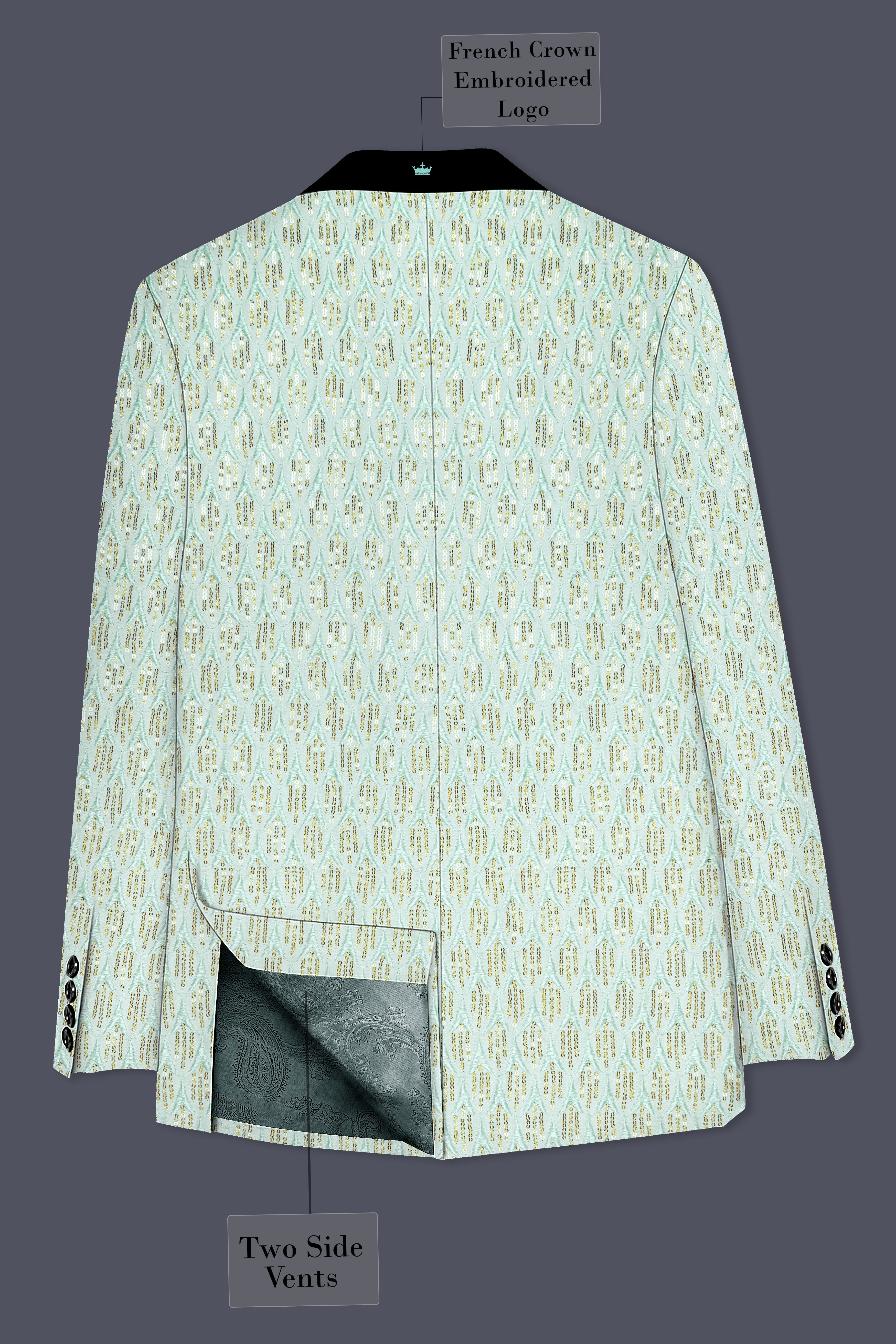 Tikkara-Edgewater Green Viscose Embroidered with Tikki Work Designer Blazer