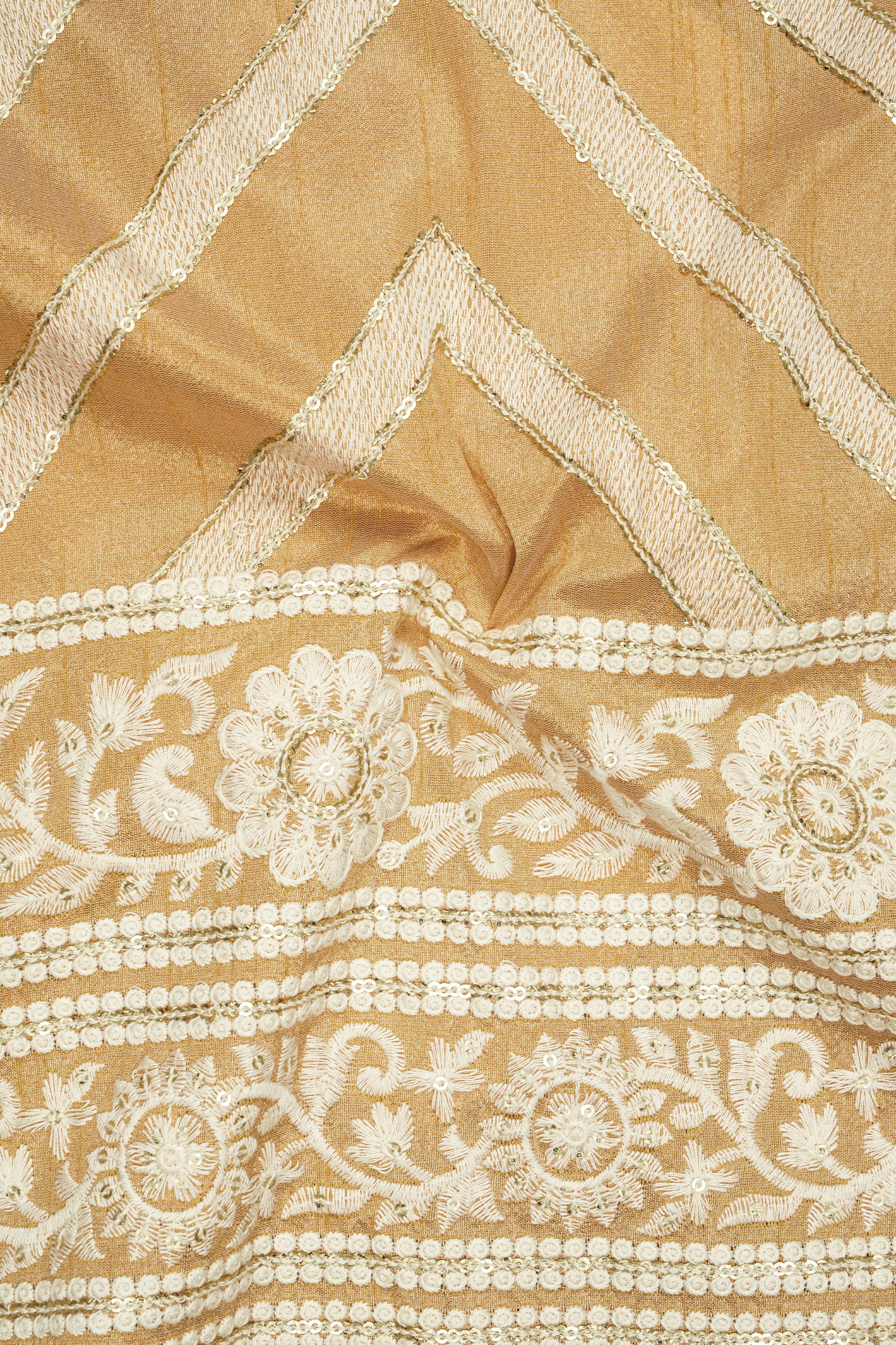 Zigvara-Antique Brown and Merino Cream Zig Zag Cotton Thread Embroidered Designer Blazer