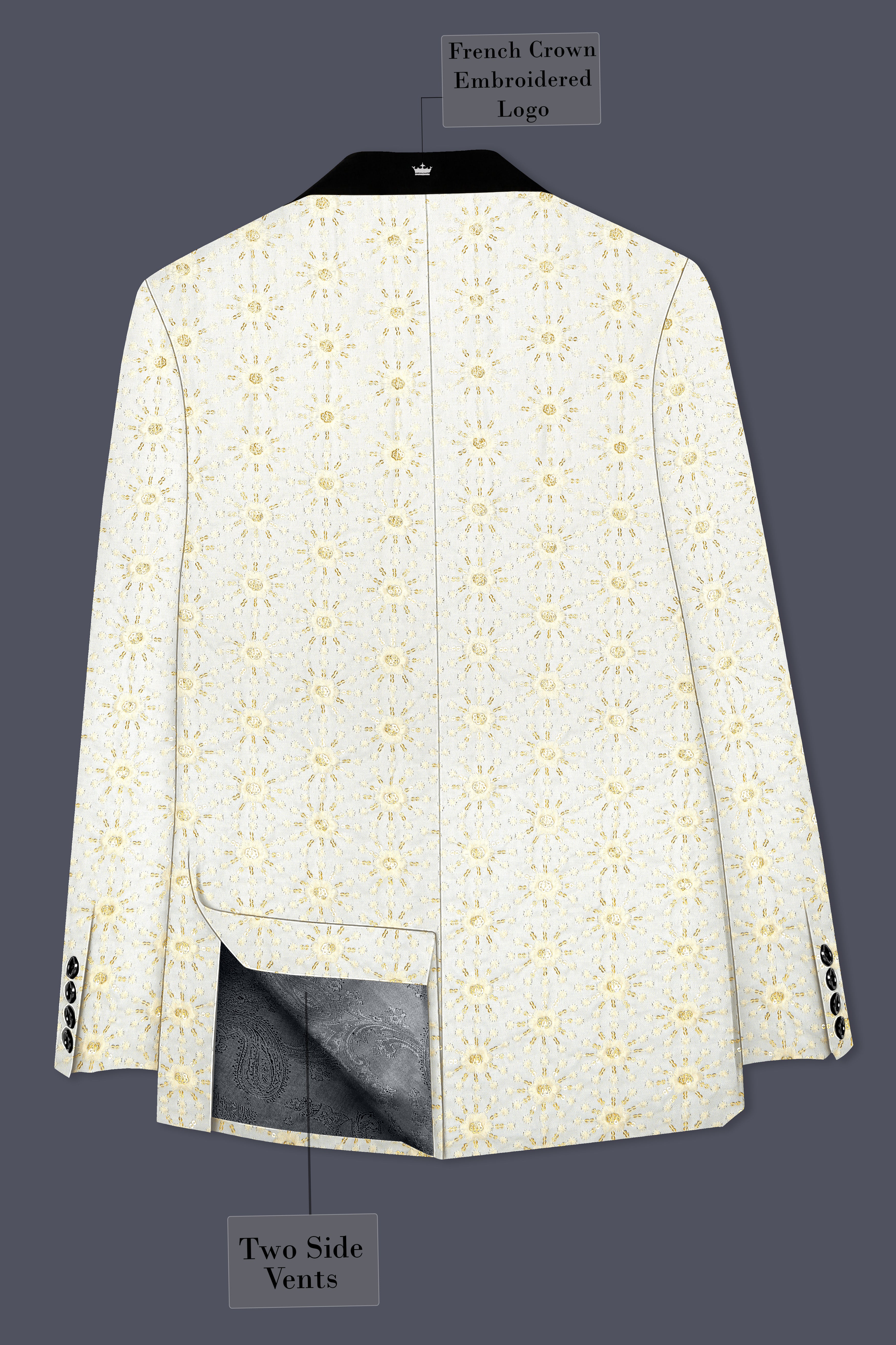Viscara-Parchment Cream Embroidered Viscose Designer Blazer