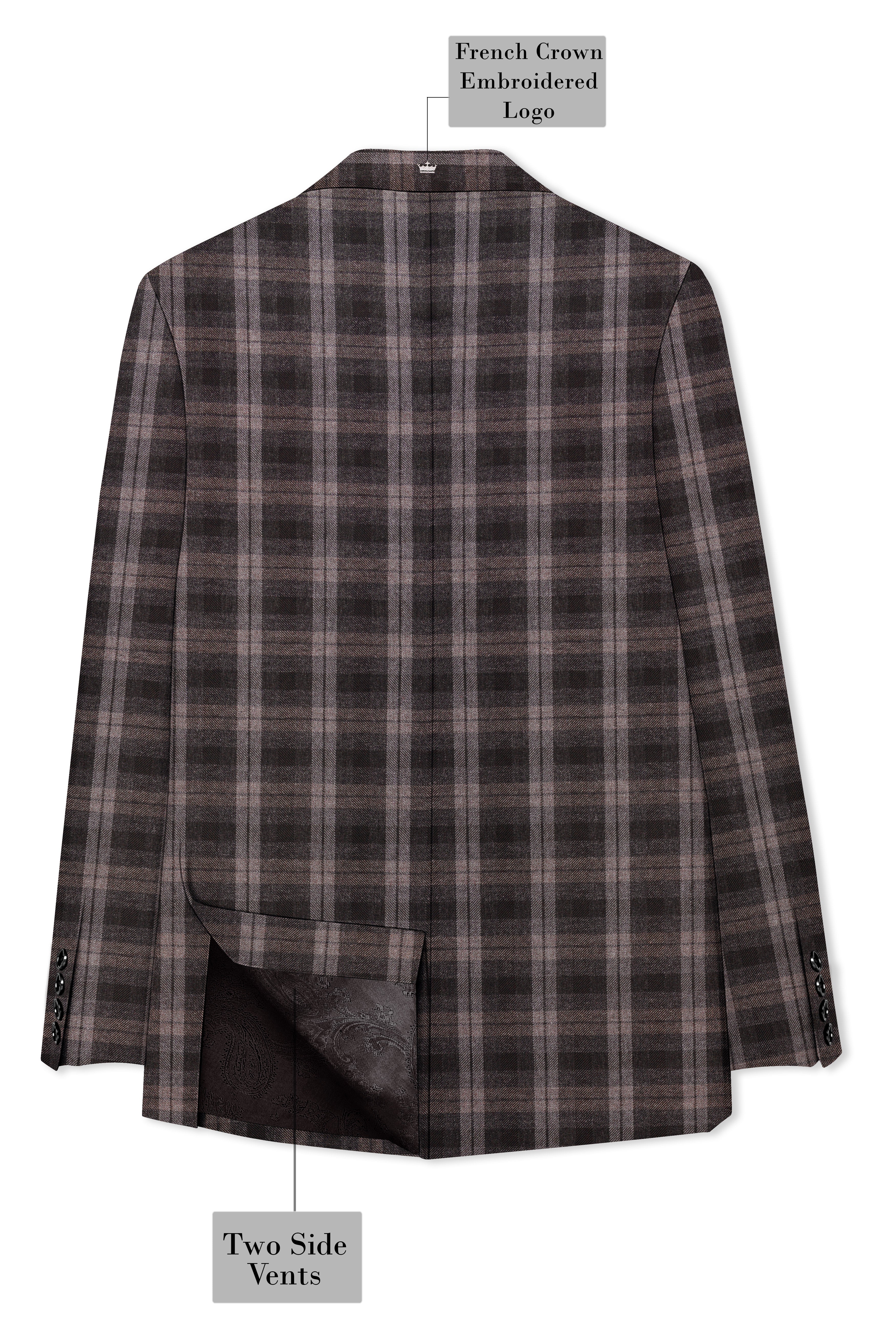 Emporo-Tundora Brown And Emperor Plaid Tweed Double Breasted Blazer