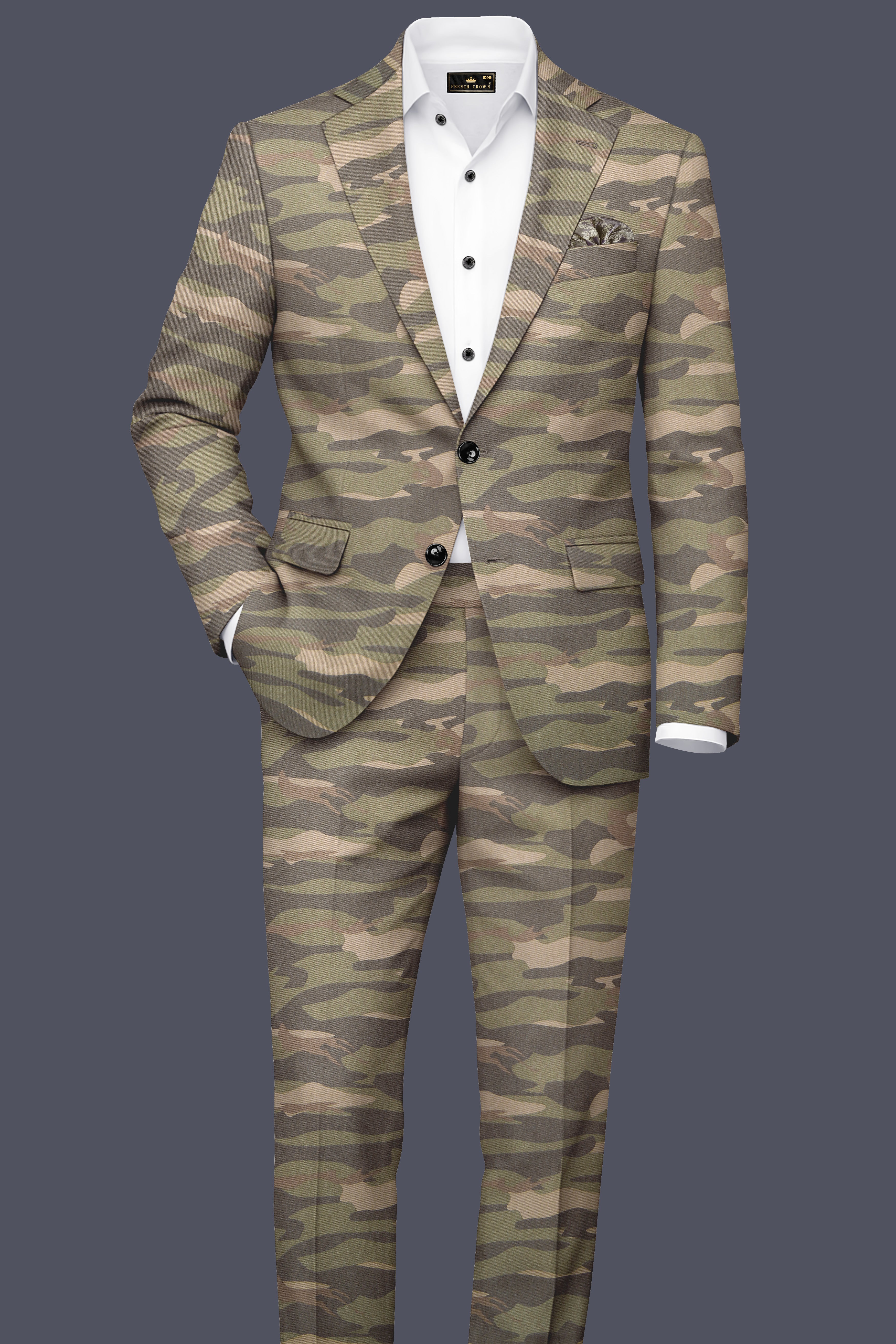 Wengoro-Crocodile Brown And Wenge Camouflage Printed Cotton Single Breasted Blazer