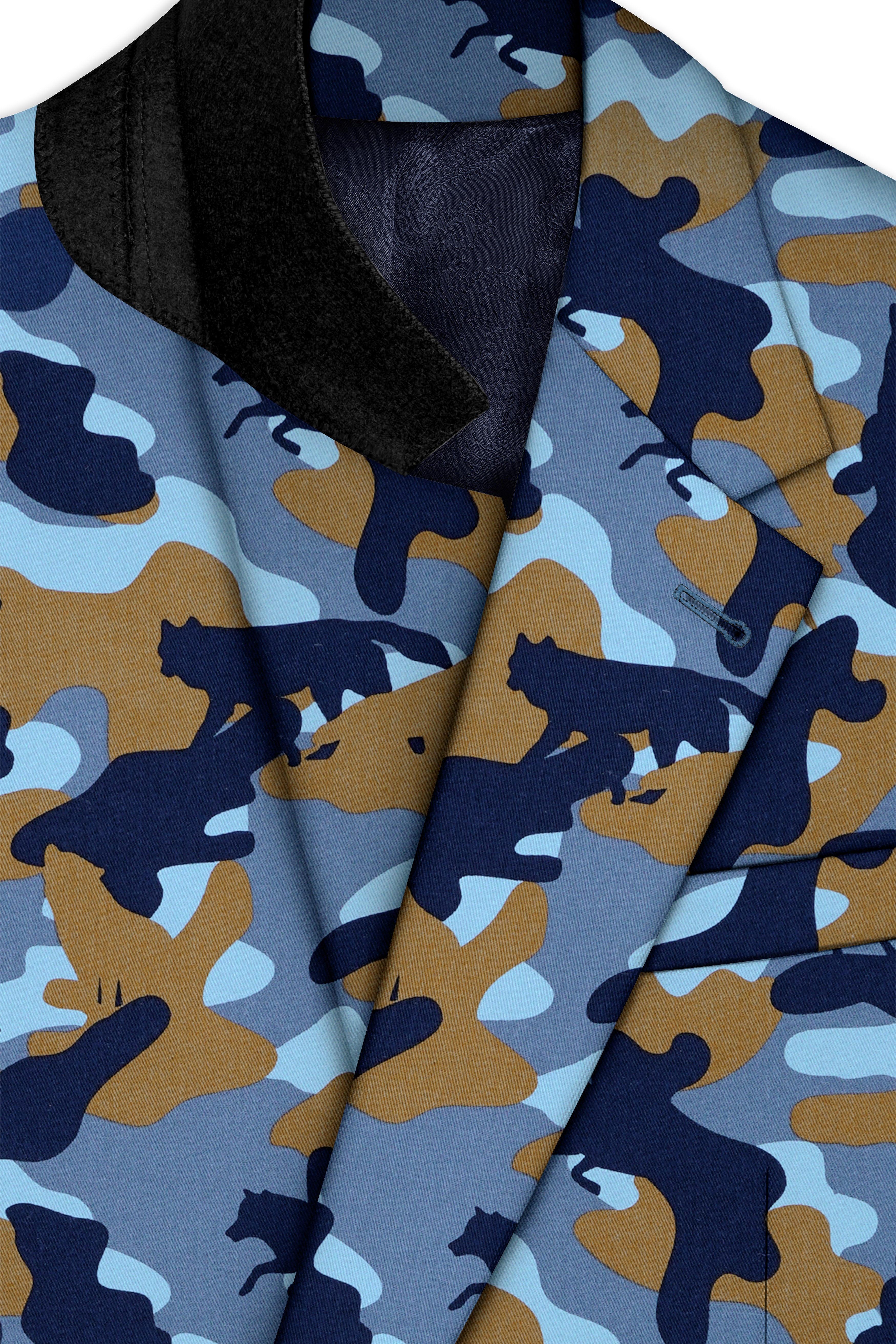 Bluvoro-Martinique Blue And Irish Brown Camouflage Printed Single Breasted Blazer