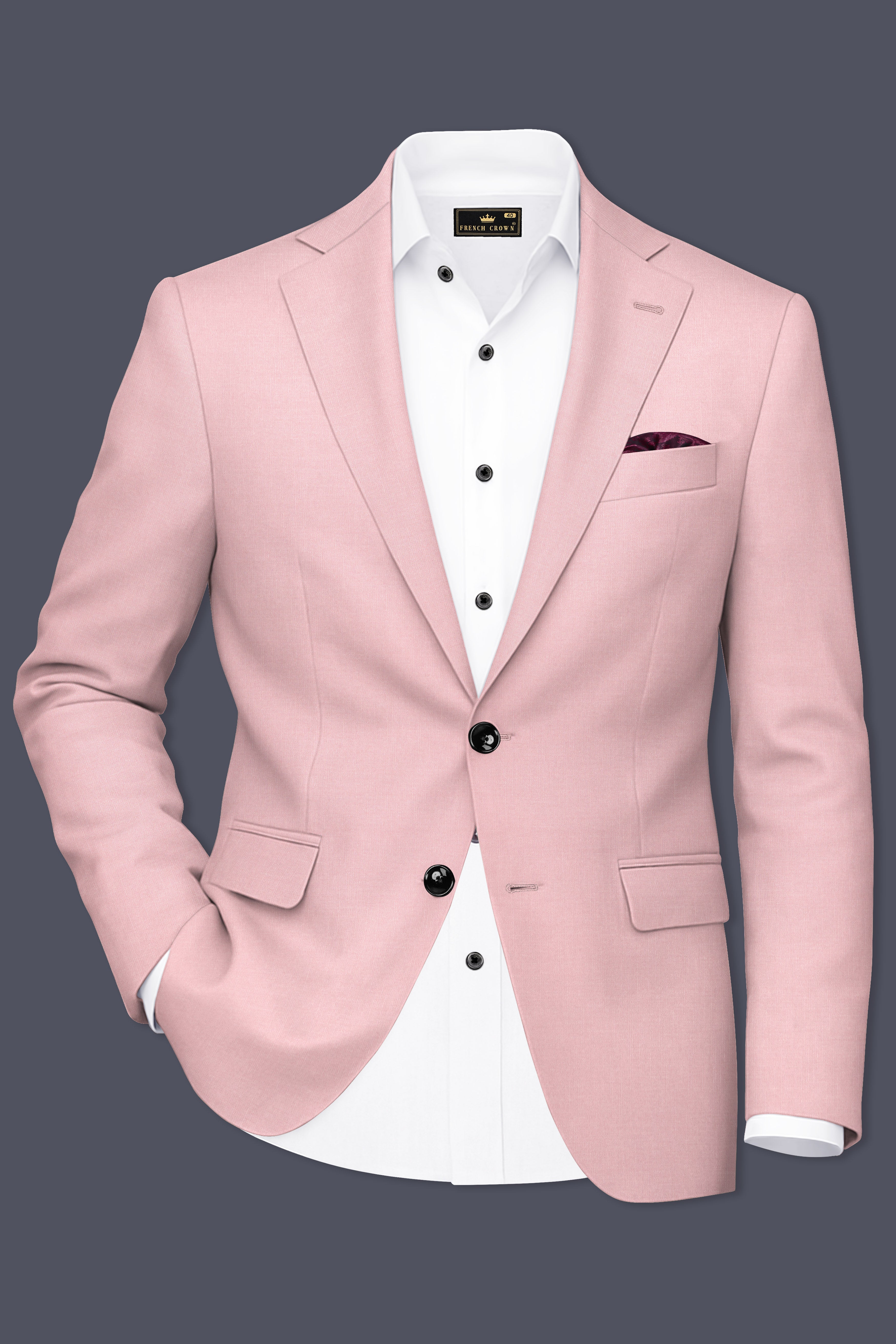 Aurerosa-Rose Pink Wool Rich Single Breasted Blazer