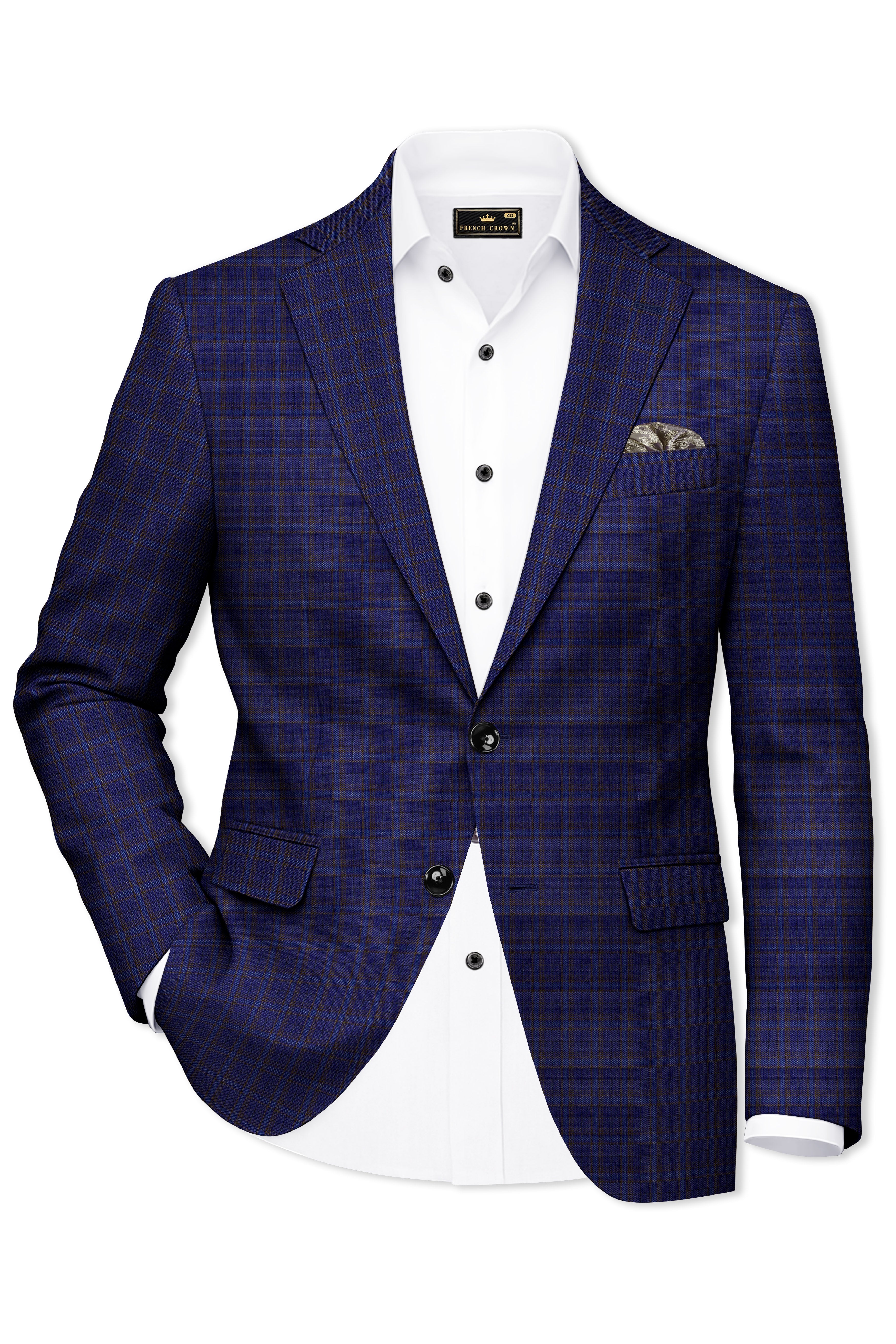Plaivoro-Halti Blue Plaid Wool Rich Single Breasted Blazer