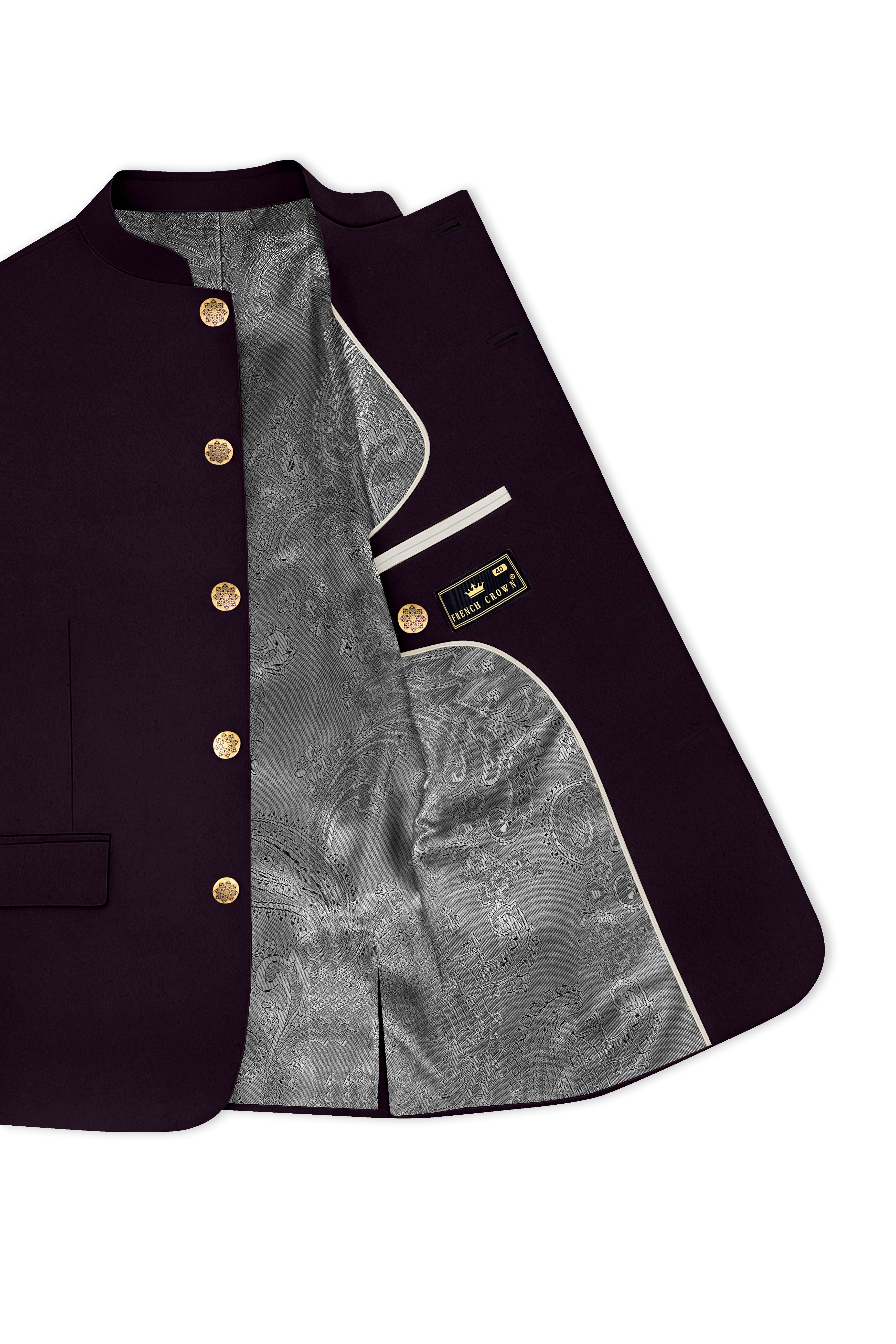 Marenzo-Korean Seal Maroon 4-Way Stretch Wool Rich Bandhgala Blazer