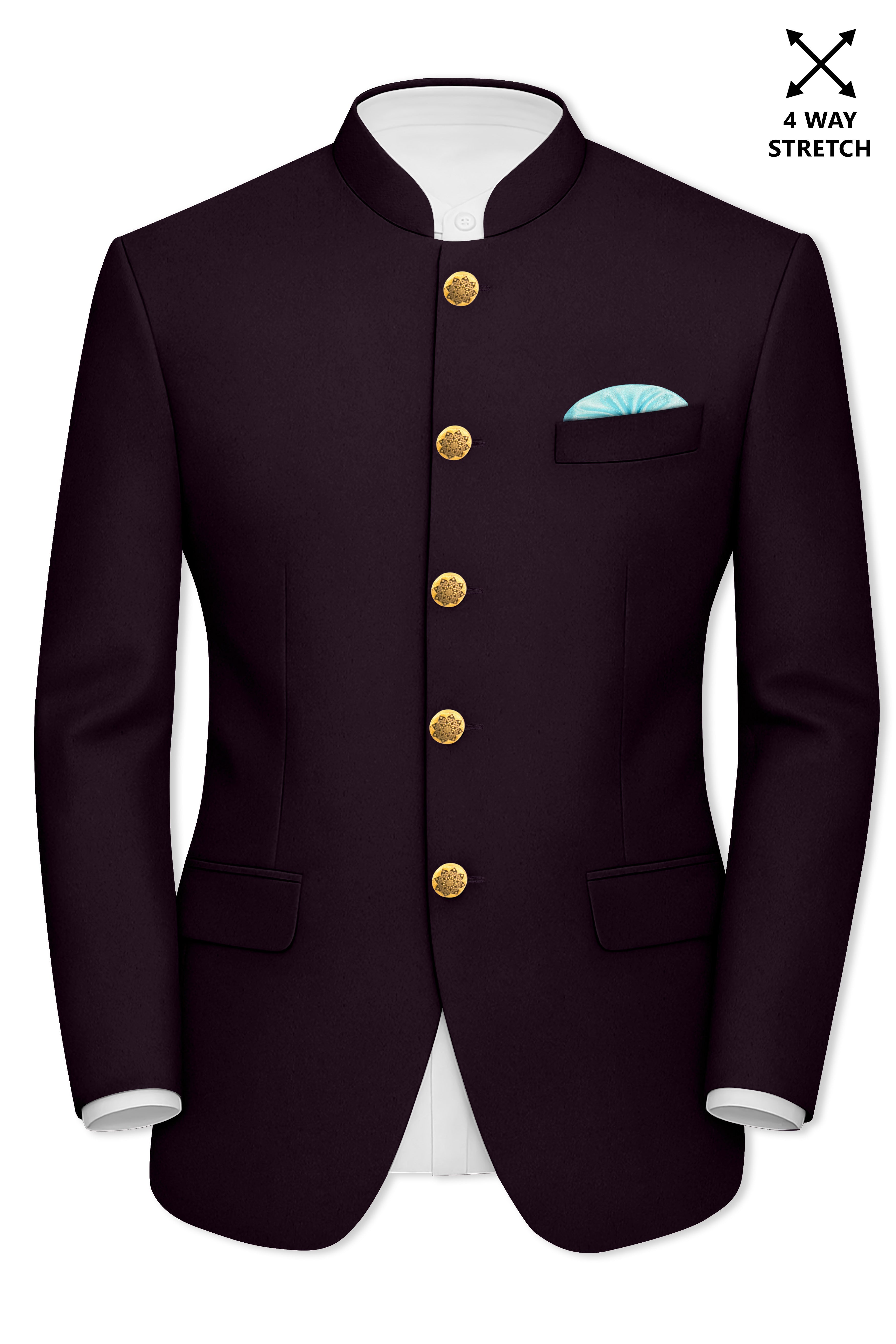 Marenzo-Korean Seal Maroon 4-Way Stretch Wool Rich Bandhgala Blazer