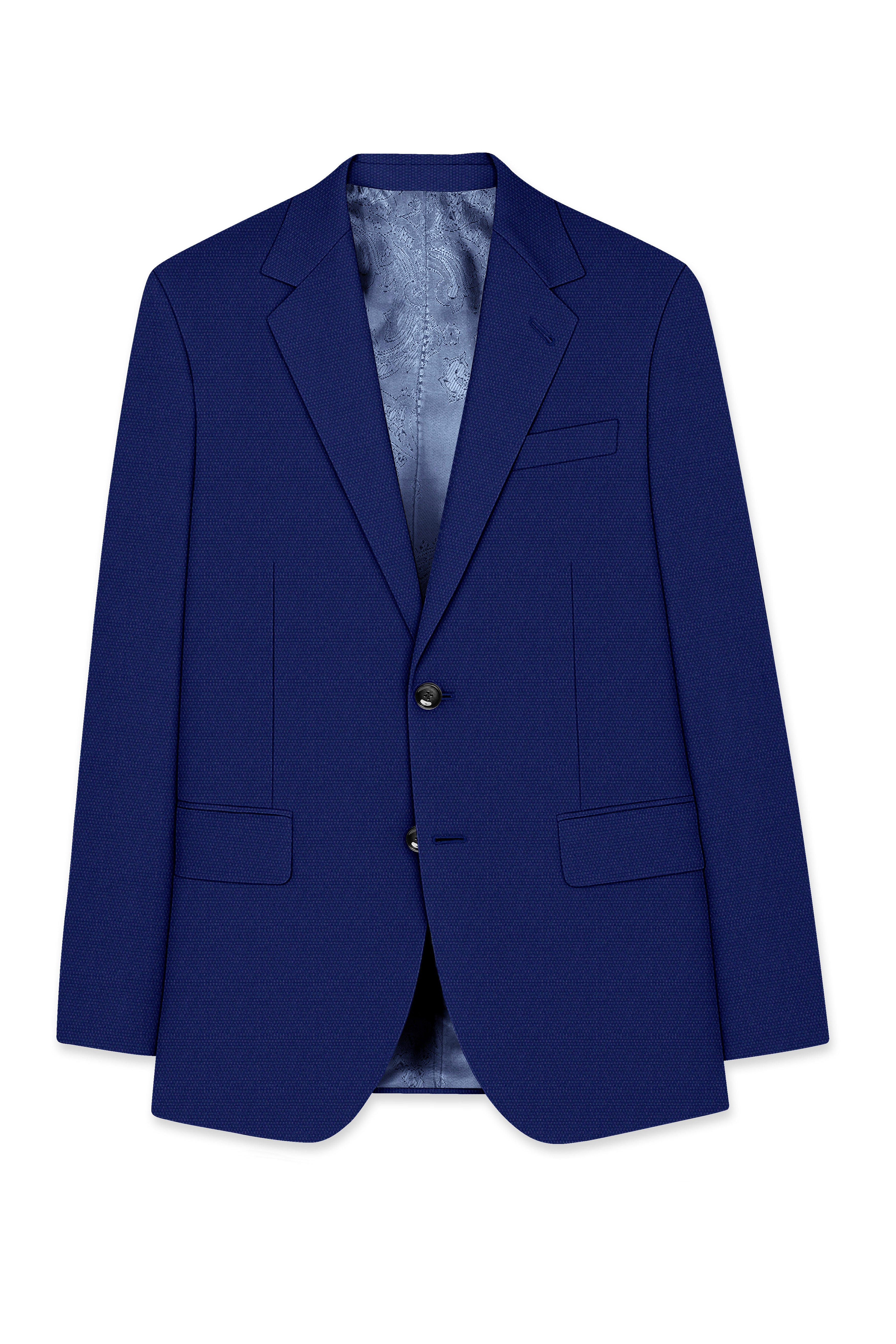 Aureind-indigo Blue Textured Wool Rich Single Breasted Blazer