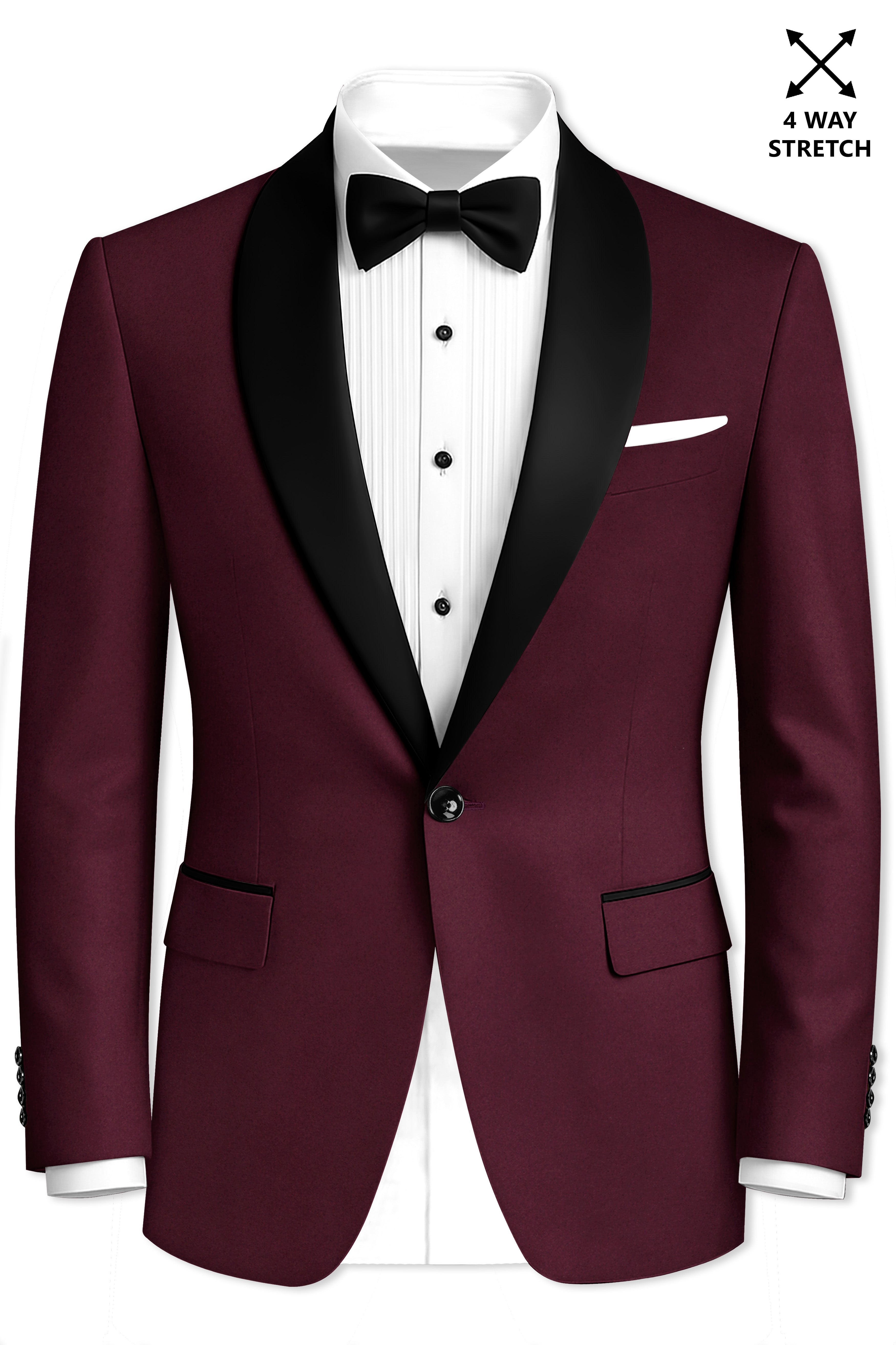 Flexmaro-Korean Crater Maroon 4-Way Stretch Wool Rich Tuxedo Blazer