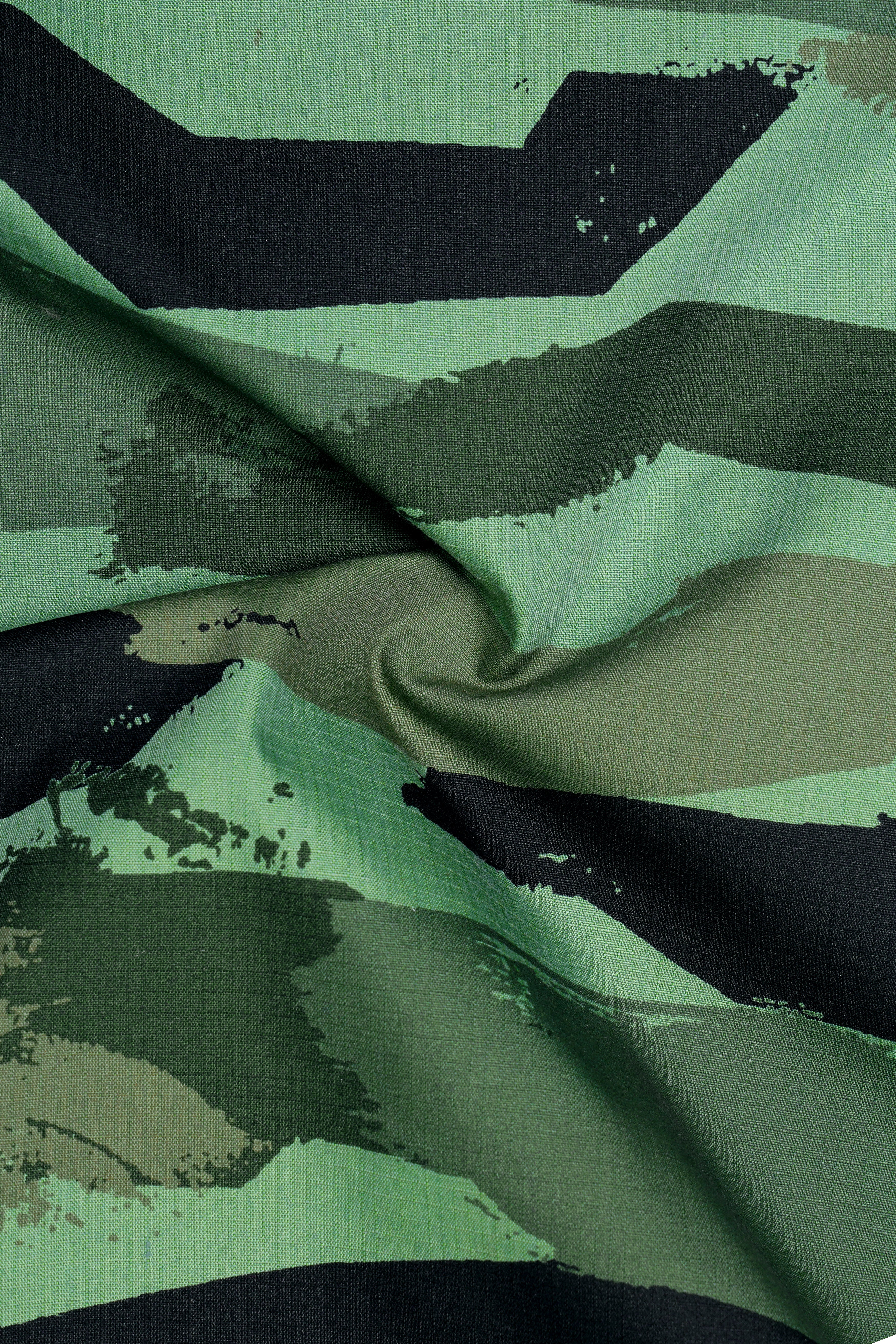 Verdvoro-Pale Green And Firefly Blue Camouflage Printed Premium Cotton Single Breasted Blazer