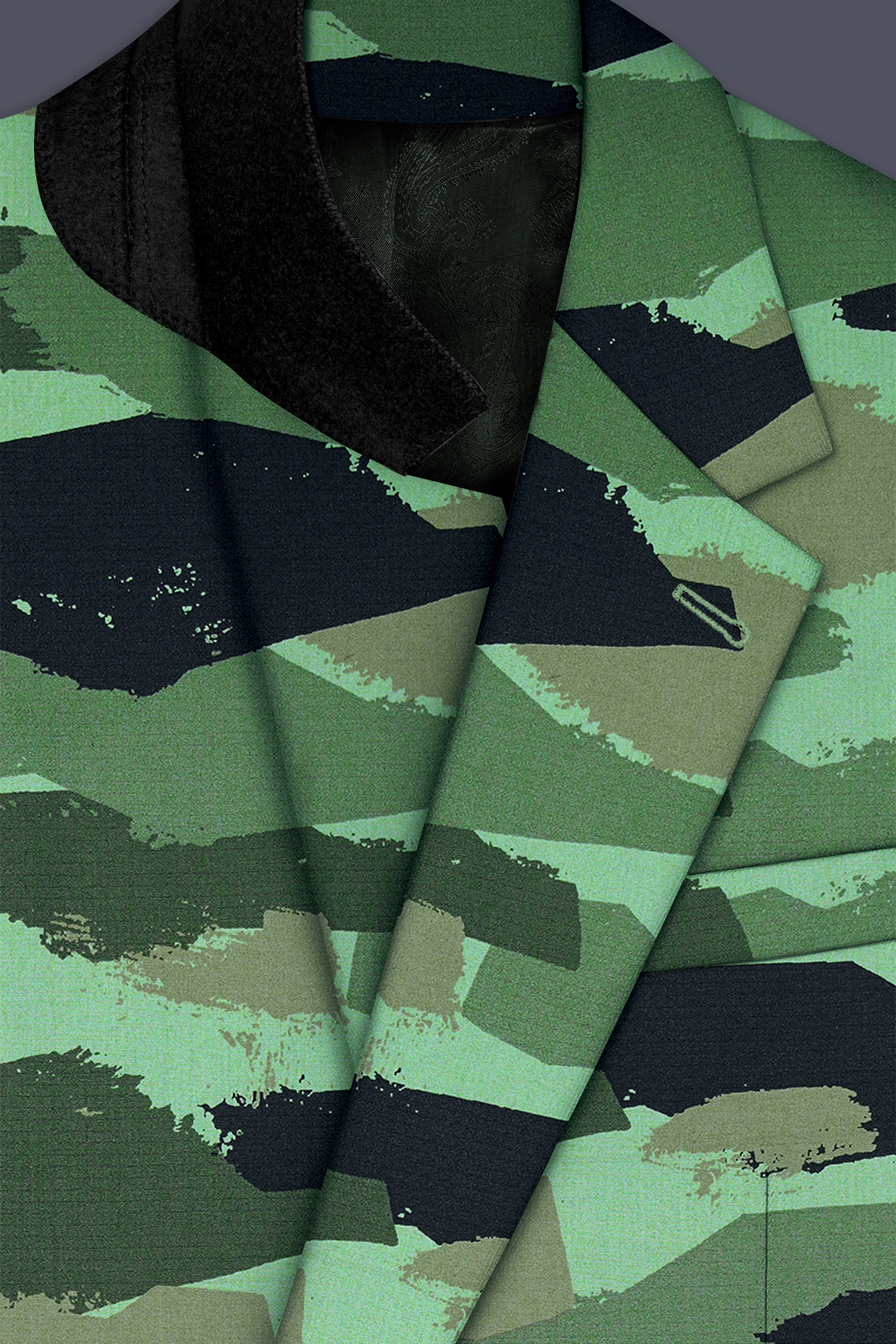 Verdvoro-Pale Green And Firefly Blue Camouflage Printed Premium Cotton Single Breasted Blazer
