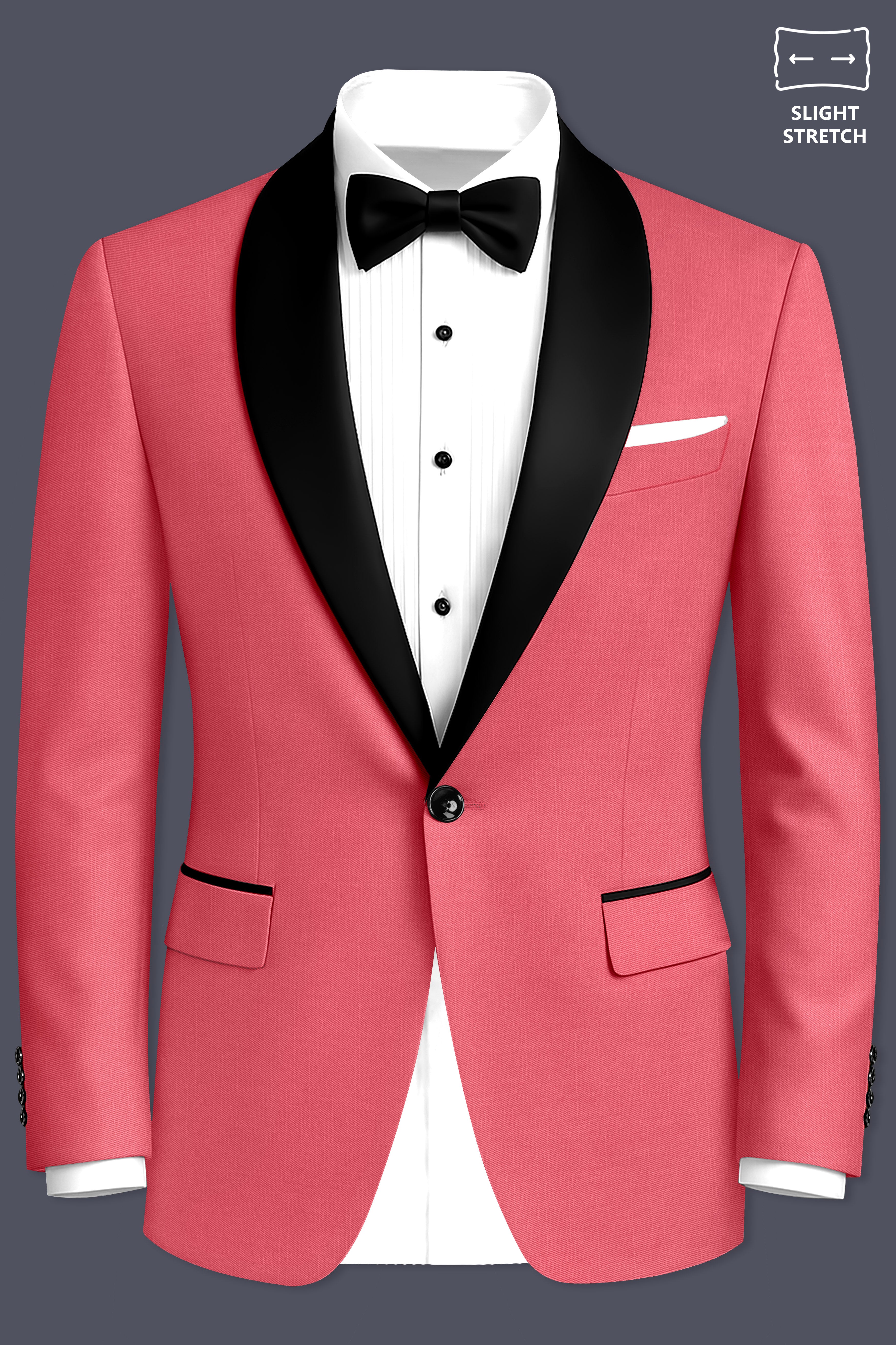 Aurerosa-Roman Pink Wool Rich Tuxedo Slight Stretch Blazer