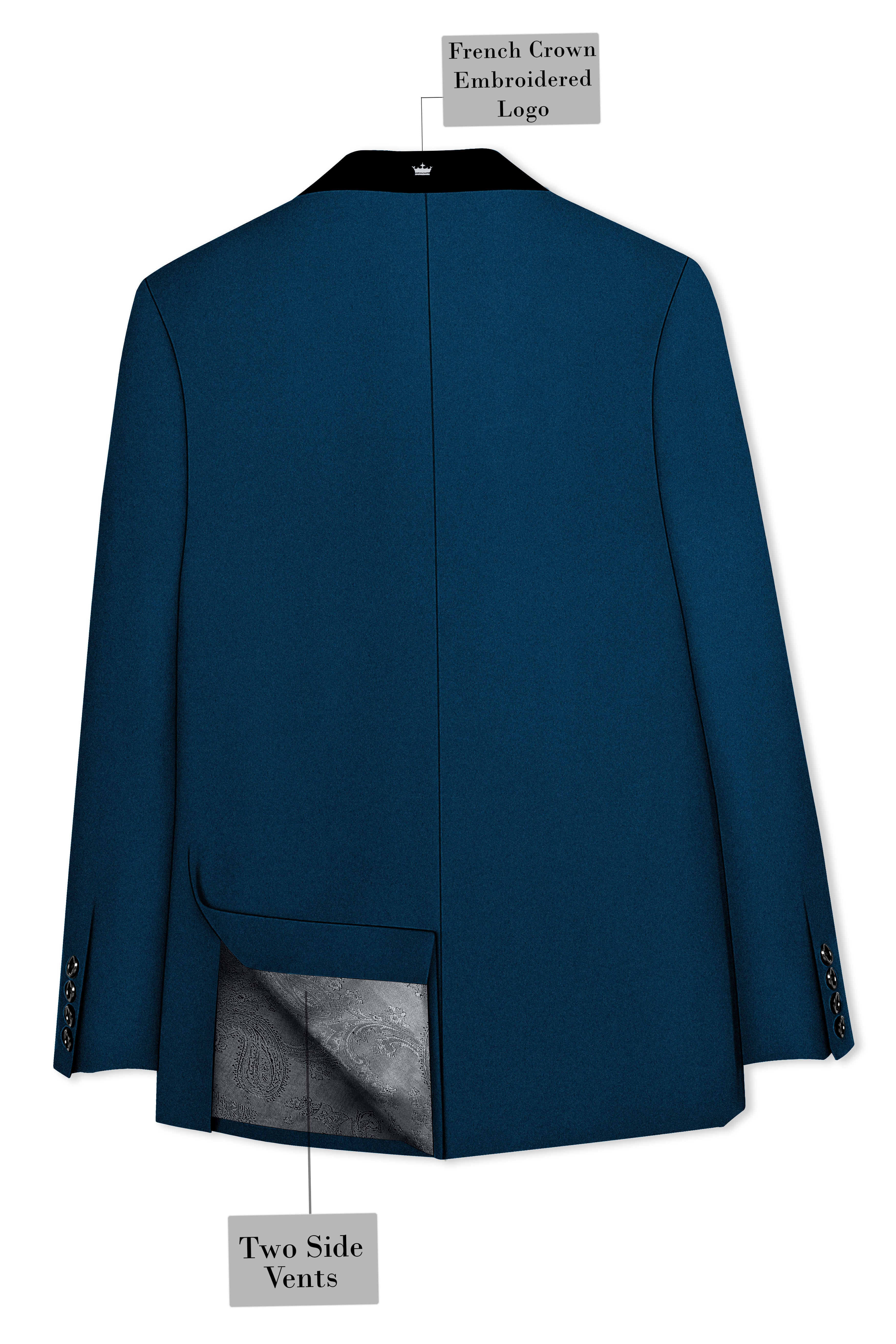 Aureblu-Korean Prussian Blue 4-Way Stretch Wool Rich Tuxedo Blazer