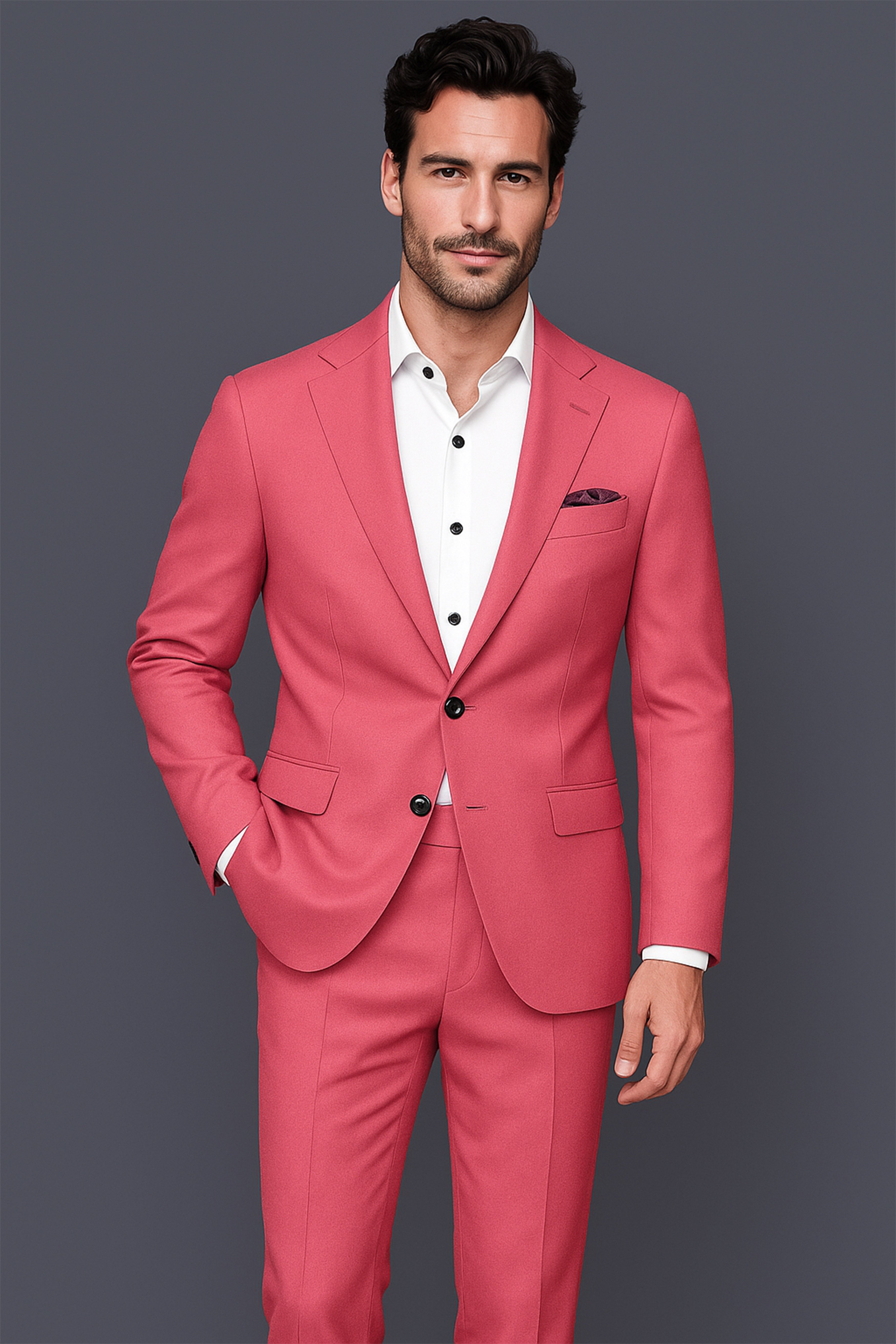 Aurerosa-Roman Pink Wool Rich Single Breasted Slight Stretch Blazer