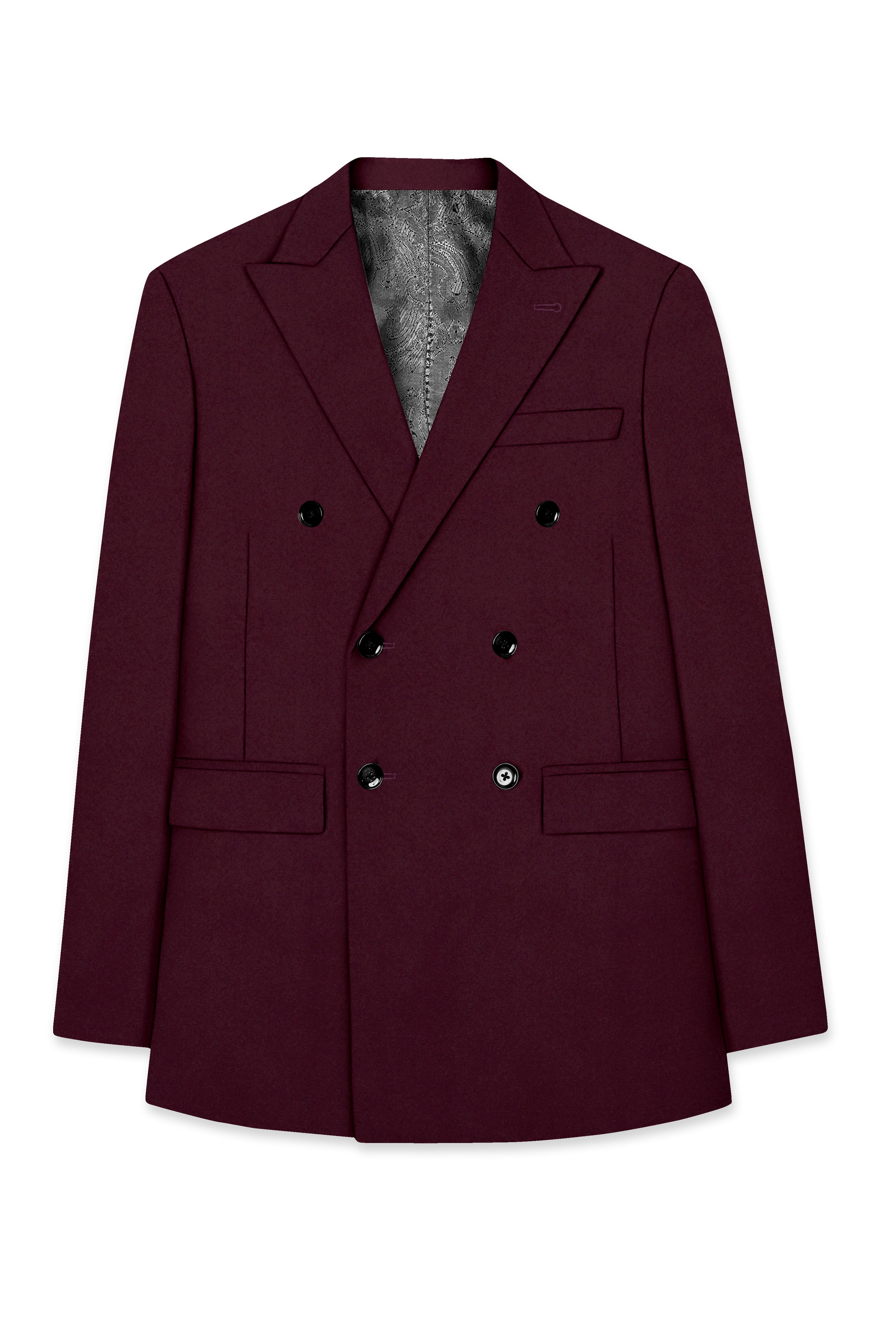 Flexmaro-Korean Crater Maroon 4-Way Stretch Wrinkle-Free Wool Rich Double Breasted Blazer
