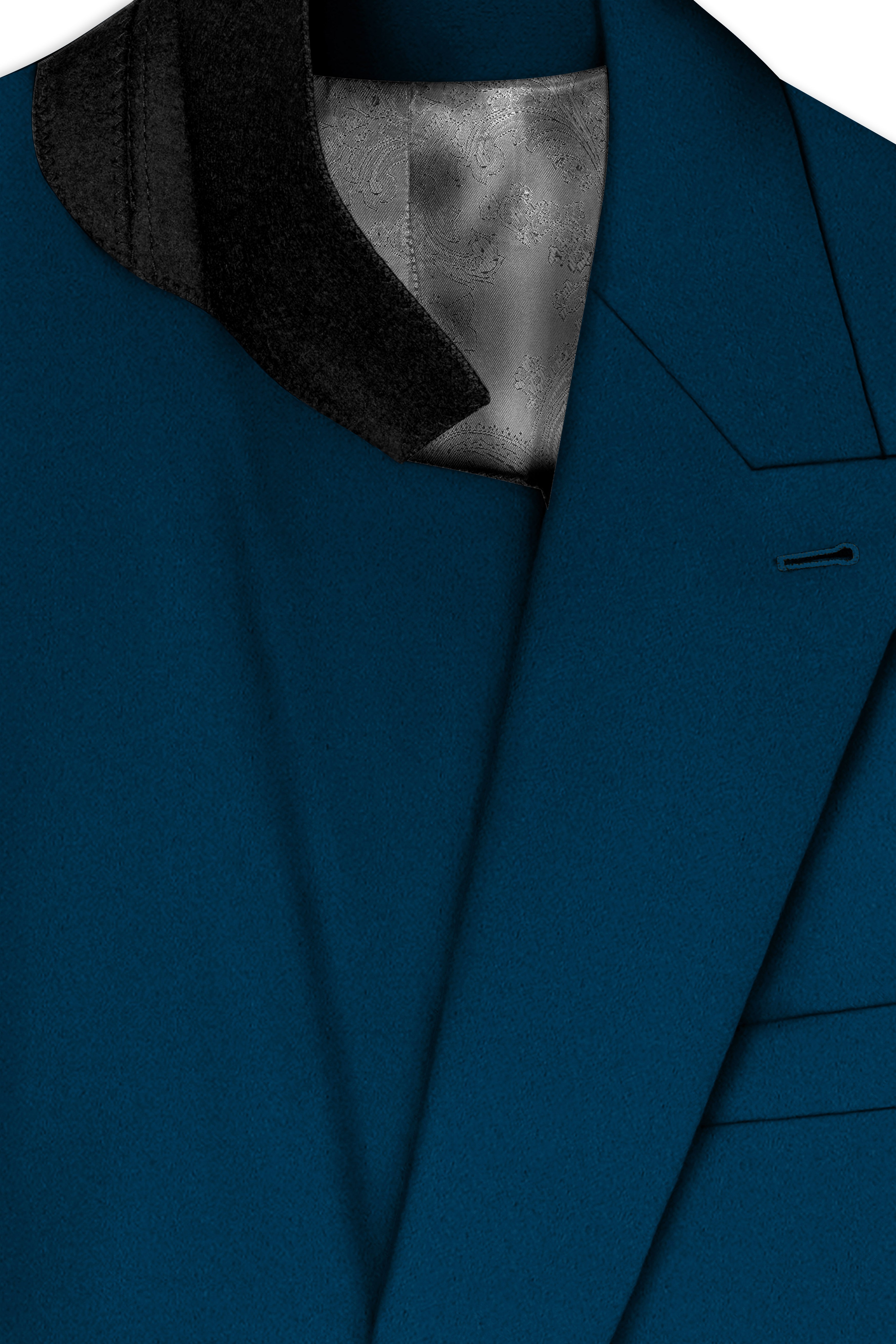 Aureblu-Korean Prussian Blue 4-Way Stretch Wool Rich Double Breasted Blazer