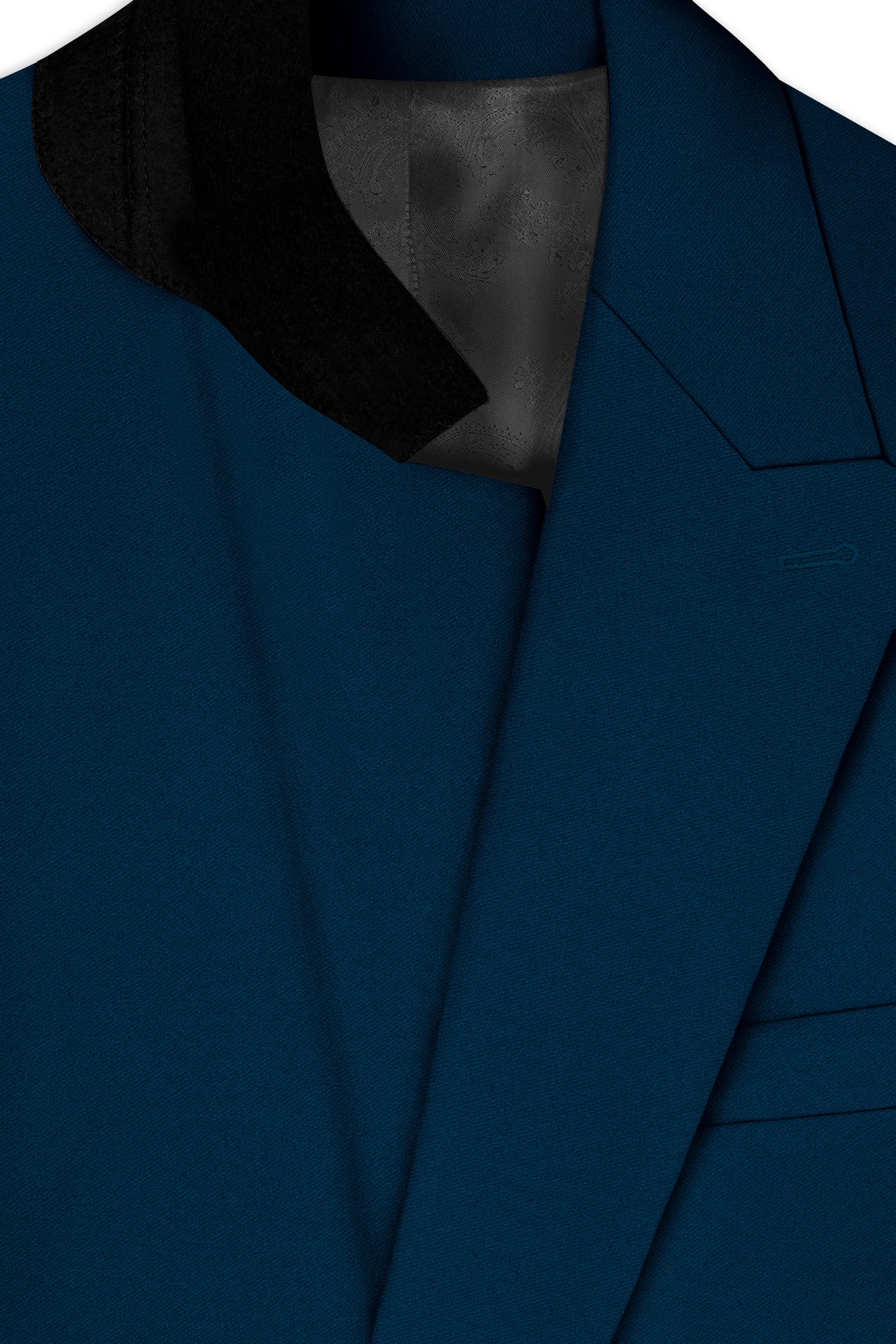 Aureblu-Korean Prussian Blue 4-Way Stretch Wool Rich Double Breasted Blazer