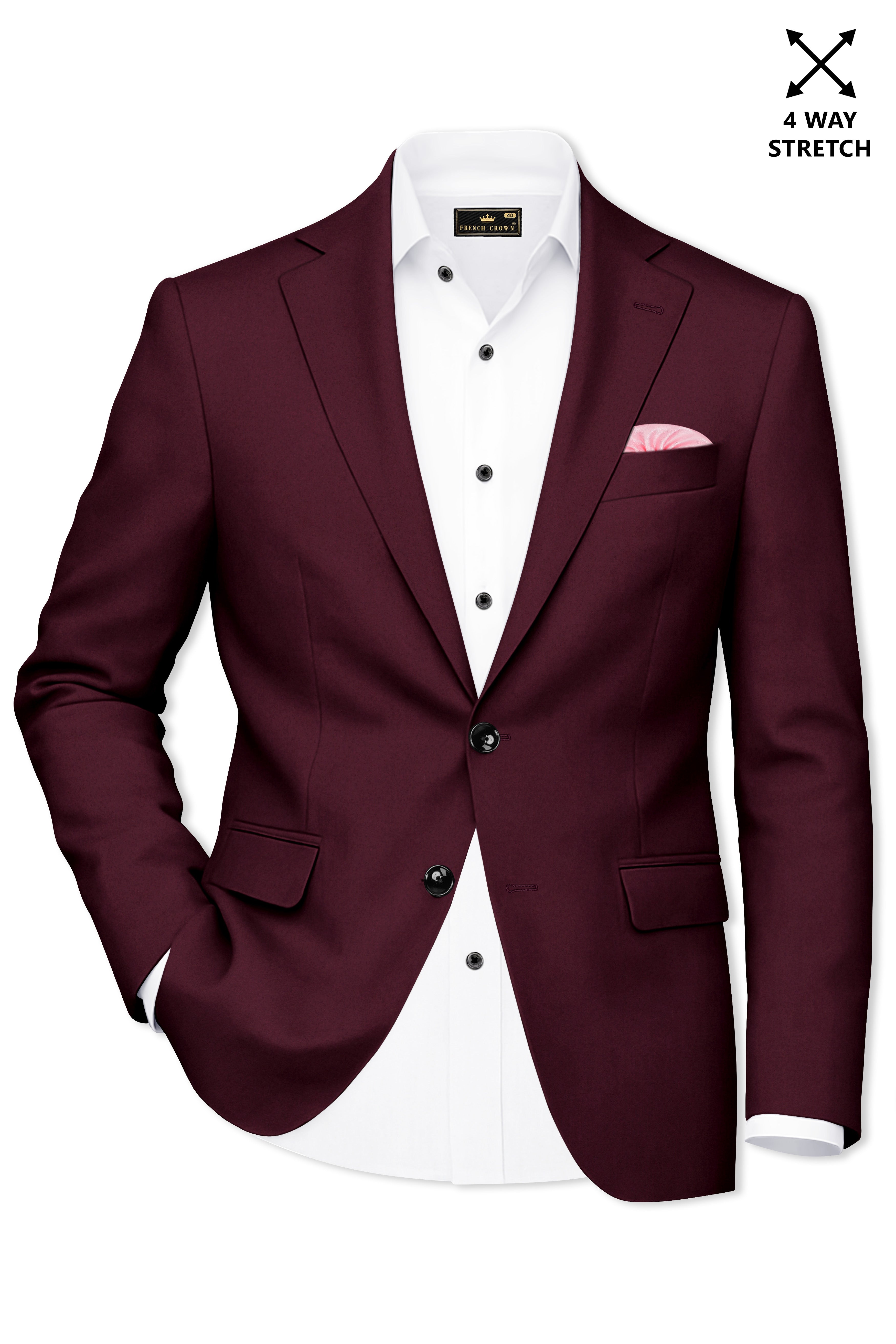 Flexmaro-Korean Crater Maroon 4-Way Stretch Wool Rich Single Breasted Blazer